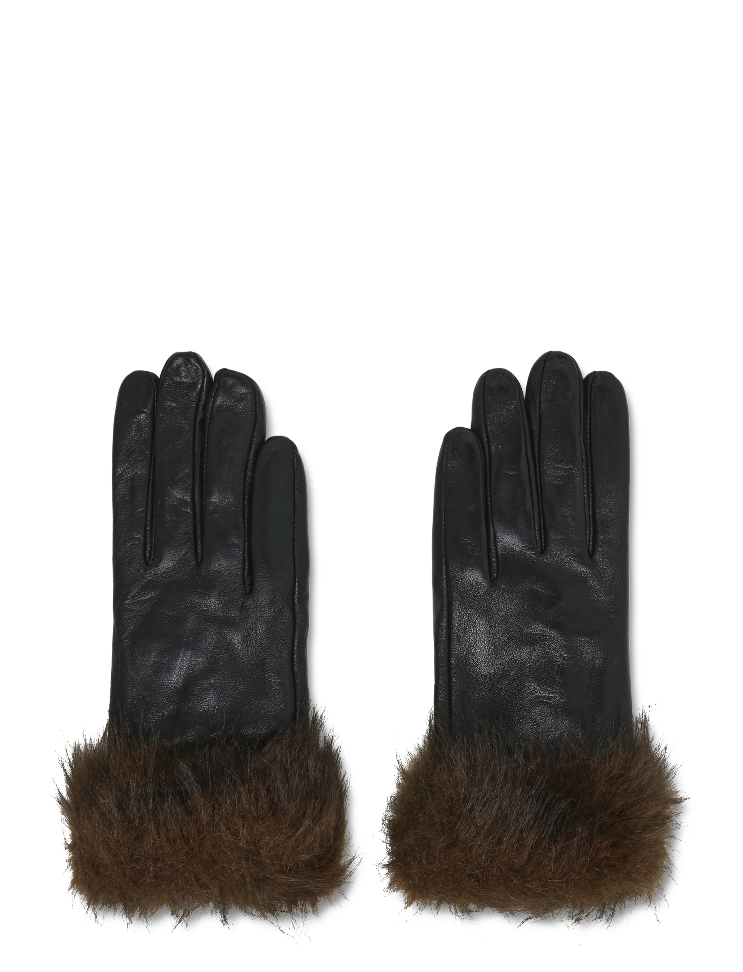French Connection FUR CUFF LEATHER GLOVES - Gloves - DARK BROWN/BLACK / black