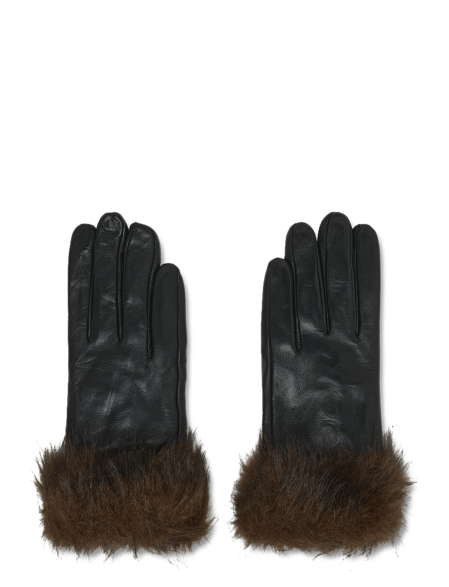 French Connection - FUR CUFF LEATHER GLOVES - leather gloves - dark brown/black - 0