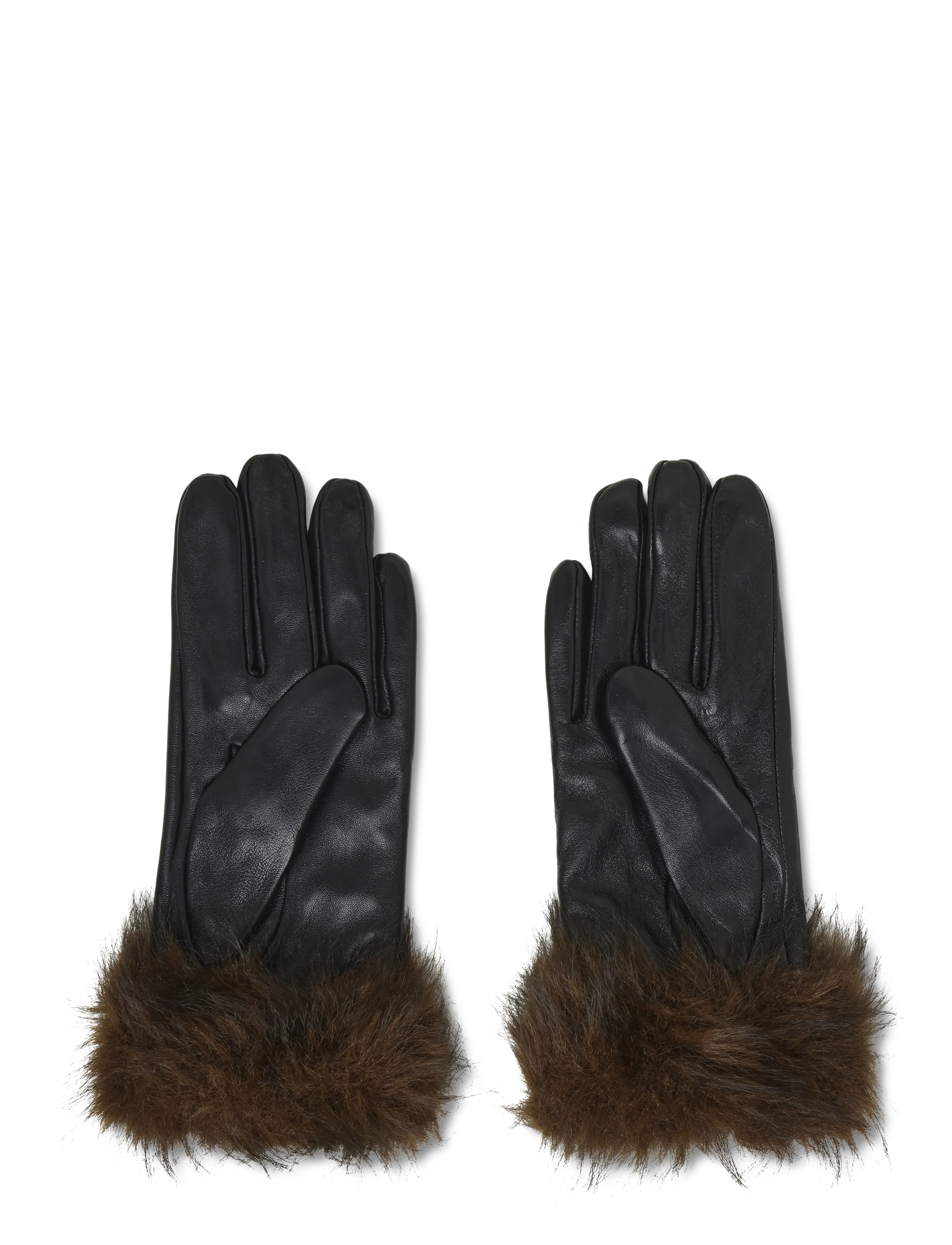 French Connection - FUR CUFF LEATHER GLOVES - leather gloves - dark brown/black - 1