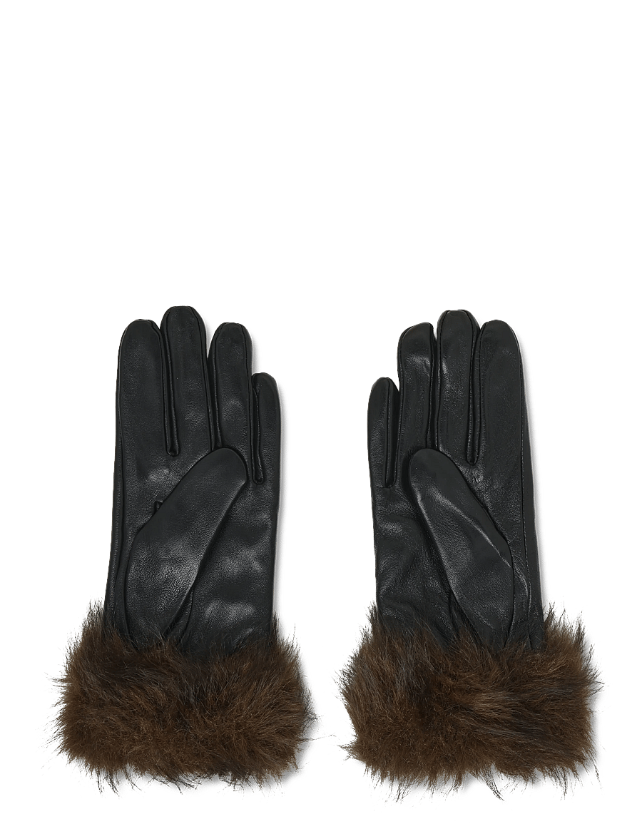 French Connection - FUR CUFF LEATHER GLOVES - leather gloves - dark brown/black - 1