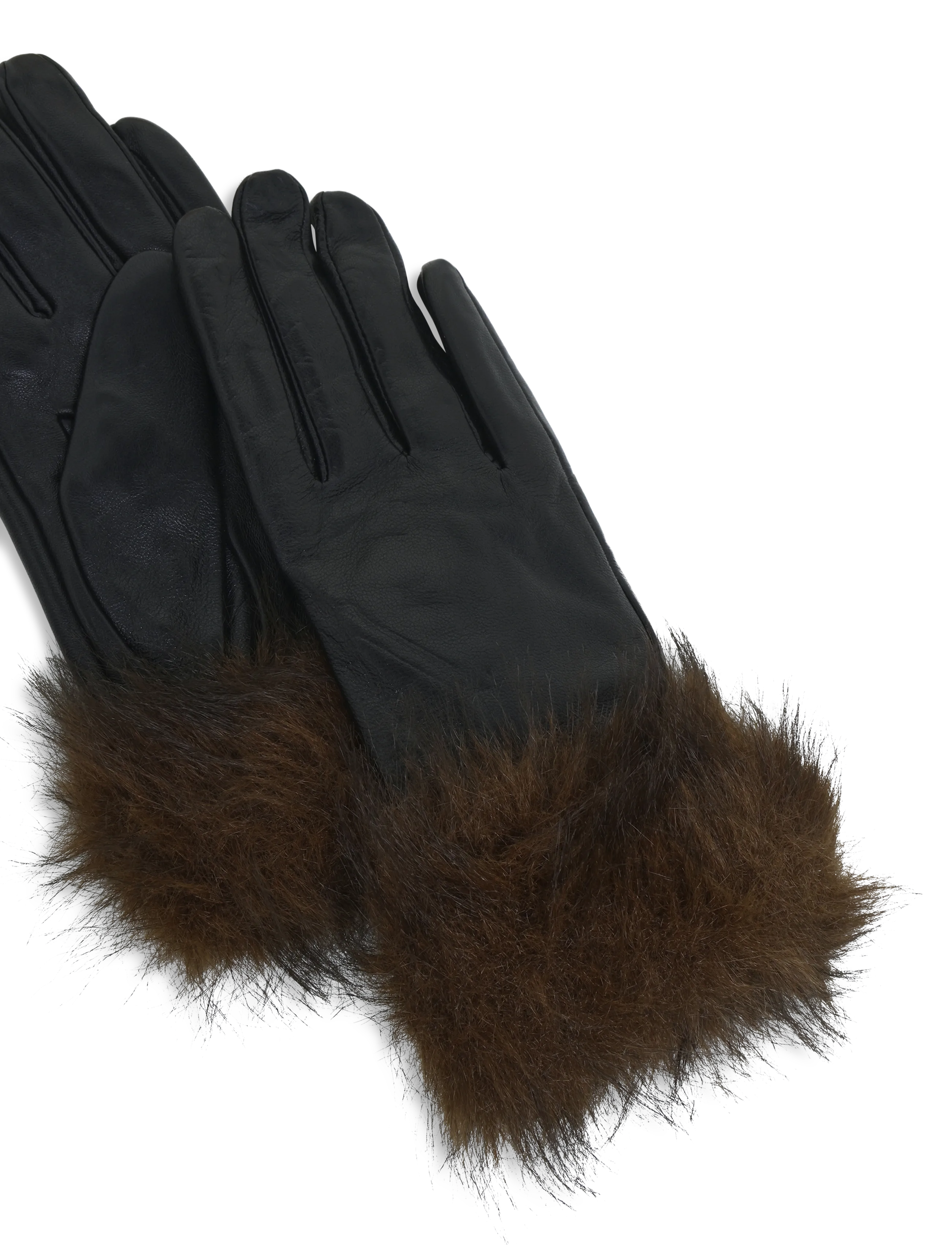 French Connection - FUR CUFF LEATHER GLOVES - leather gloves - dark brown/black - 2