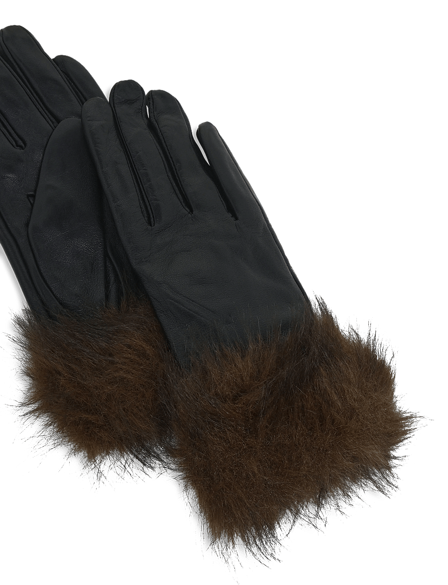 French Connection - FUR CUFF LEATHER GLOVES - leather gloves - dark brown/black - 2