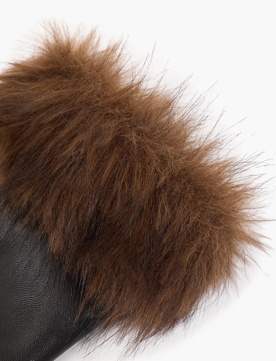 French Connection - FUR CUFF LEATHER GLOVES - nahast kindad - dark brown/black - 1