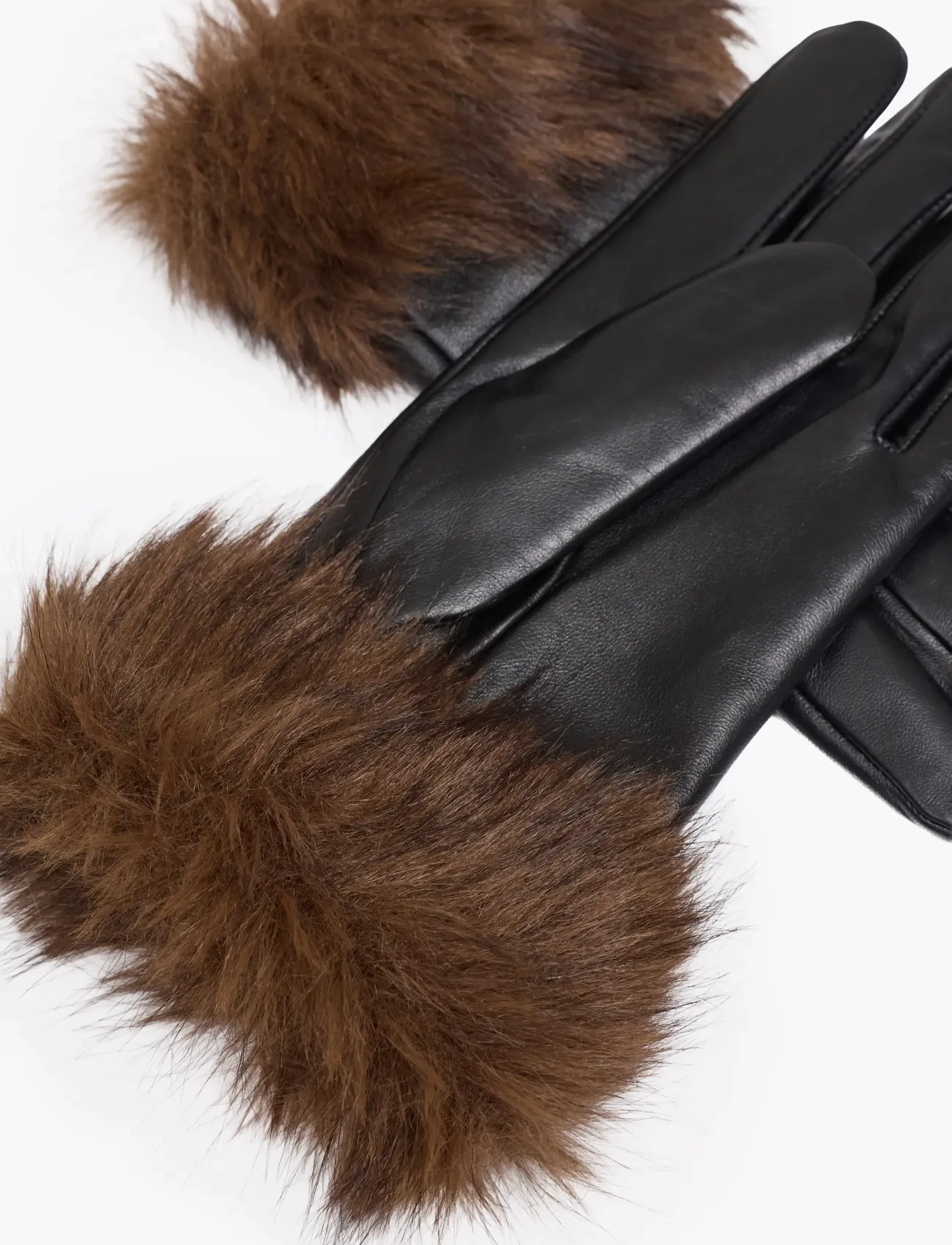 French Connection - FUR CUFF LEATHER GLOVES - nahast kindad - dark brown/black - 2