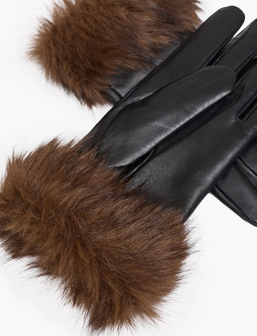 French Connection - FUR CUFF LEATHER GLOVES - nahast kindad - dark brown/black - 2