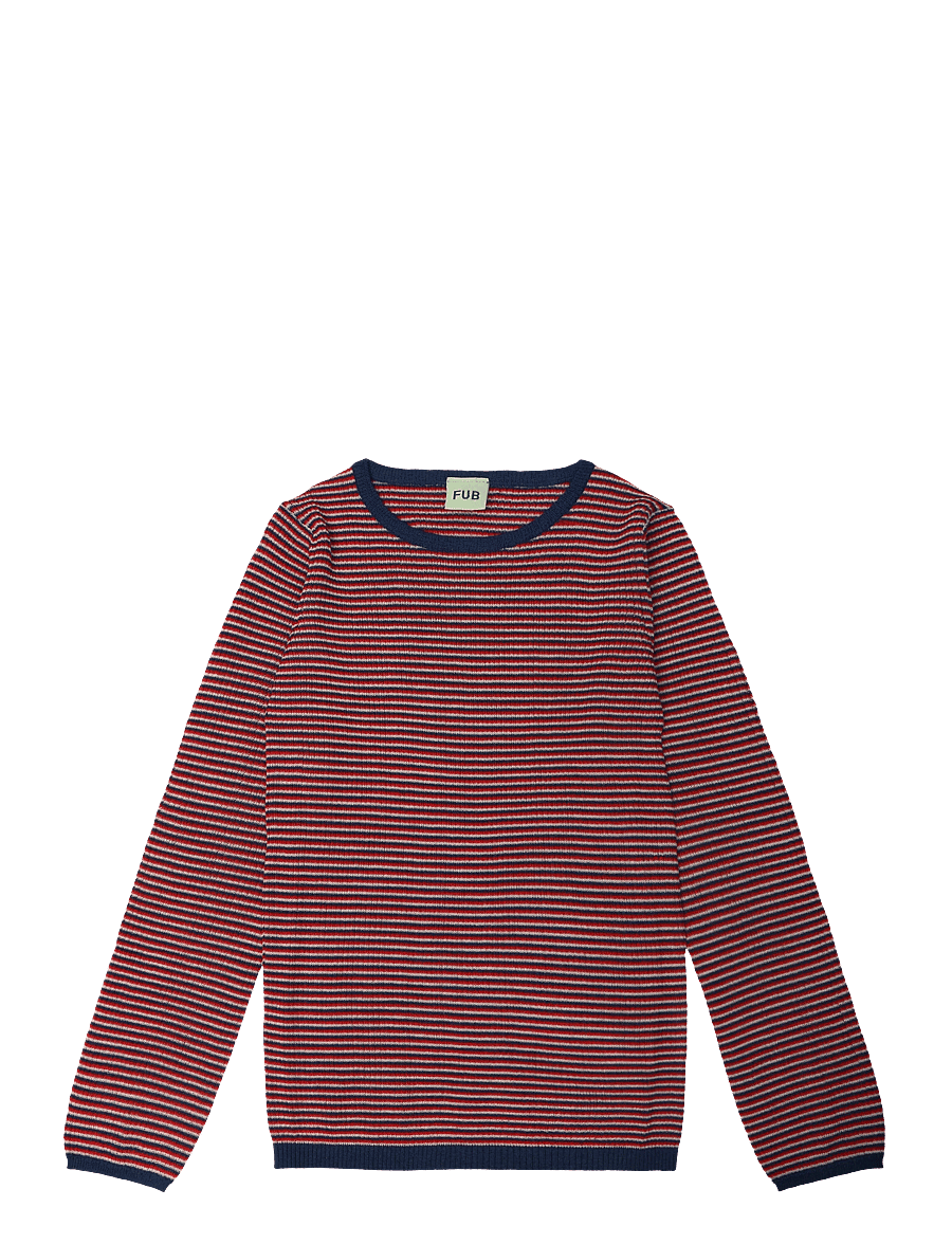 FUB - Rib Blouse - långärmade t-shirts - ecru/classic red/deep indigo - 0
