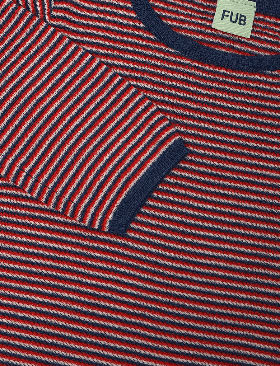 FUB - Rib Blouse - långärmade t-shirts - ecru/classic red/deep indigo - 2