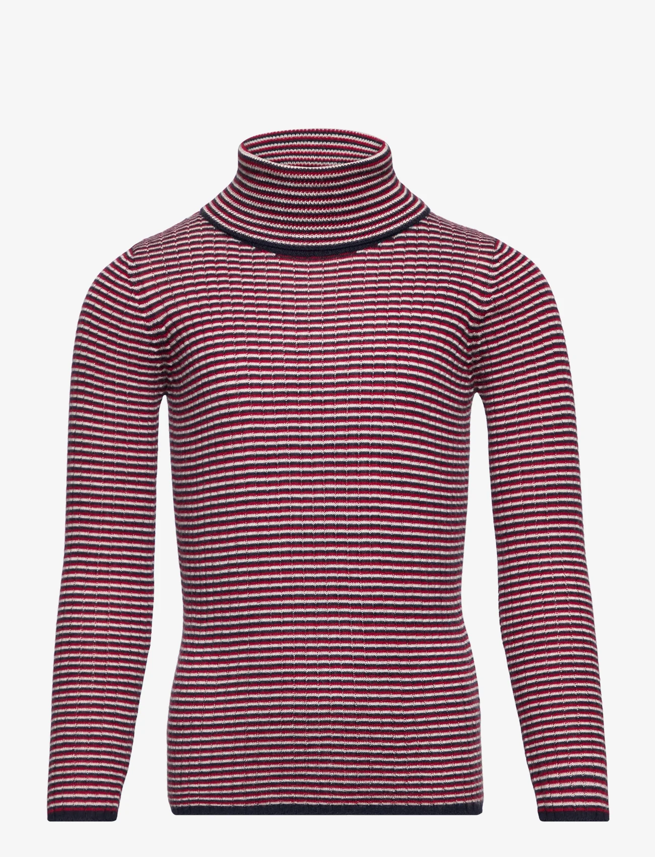 FUB - Rollneck Blouse - megztiniai su aukšta apykakle - ecru/dark navy/bright red - 0