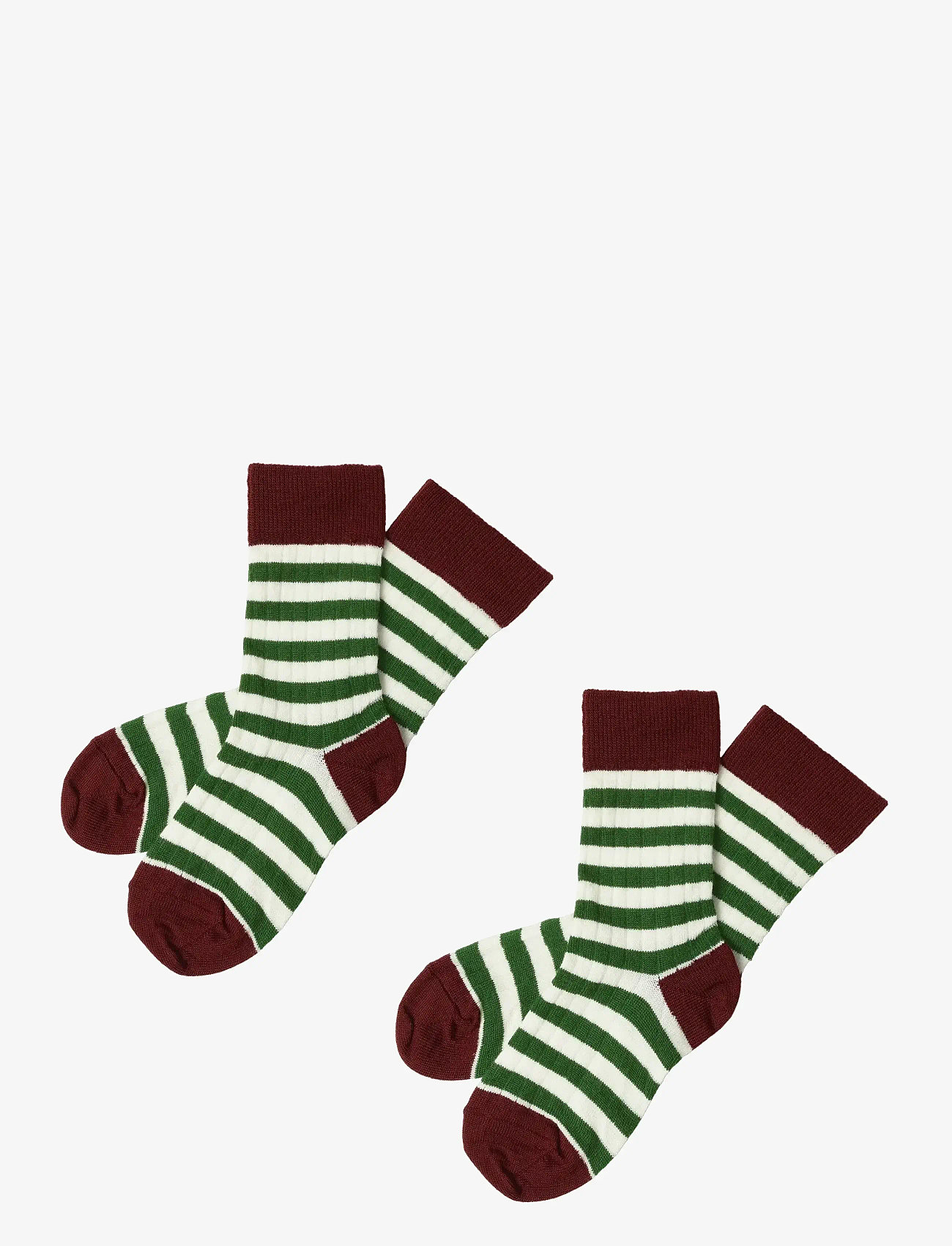 FUB - 2-Pack Classic Stripe Socks - rudens apģērbi - cranberry/forrest - 0