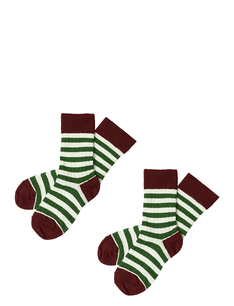 FUB - 2-Pack Classic Stripe Socks - sokkar - cranberry/forrest - 0