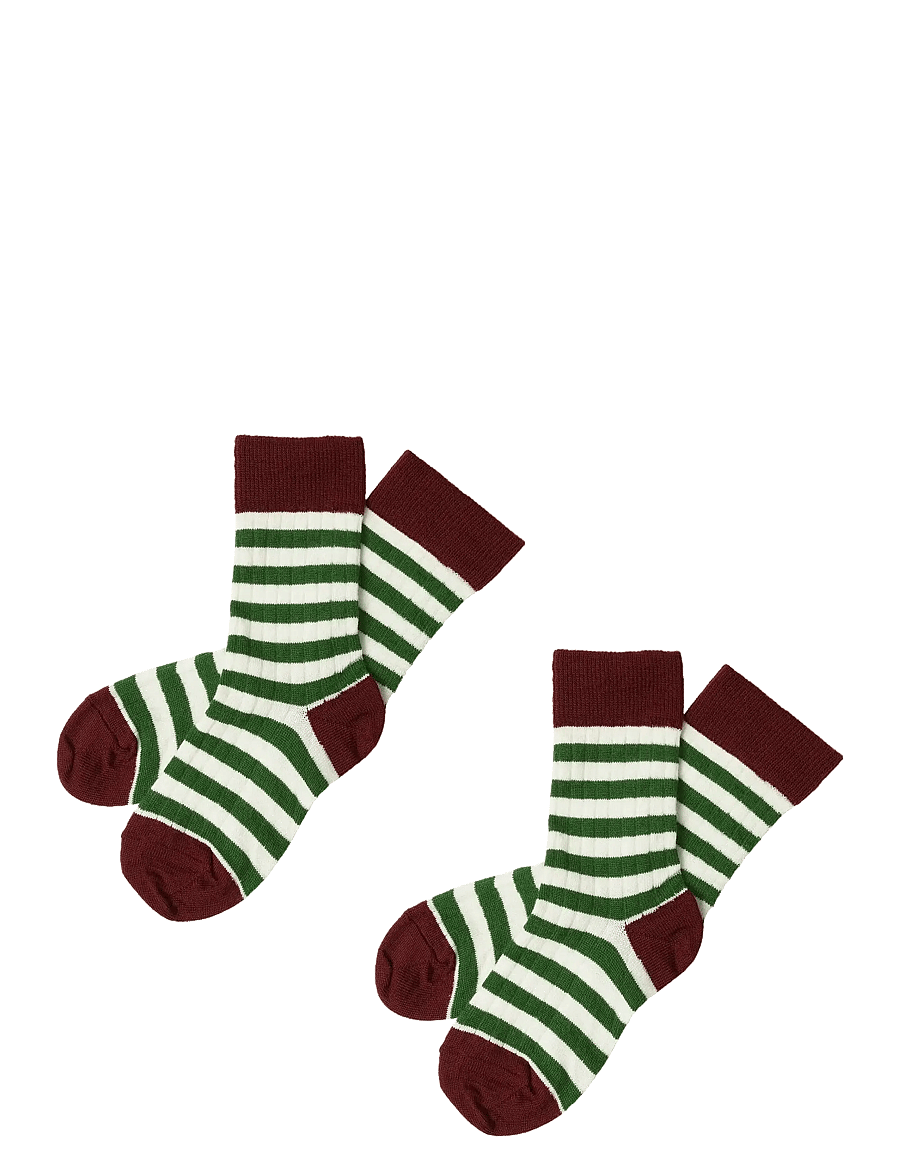 FUB - 2-Pack Classic Stripe Socks - strumpor - cranberry/forrest - 0