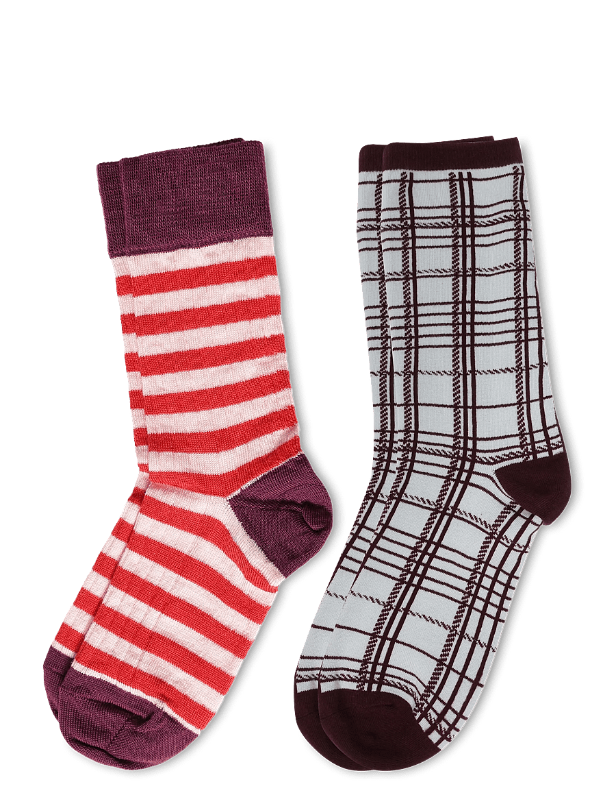 FUB - 2-Pack Classic Striped Socks - strømper - violet,classic red - 0