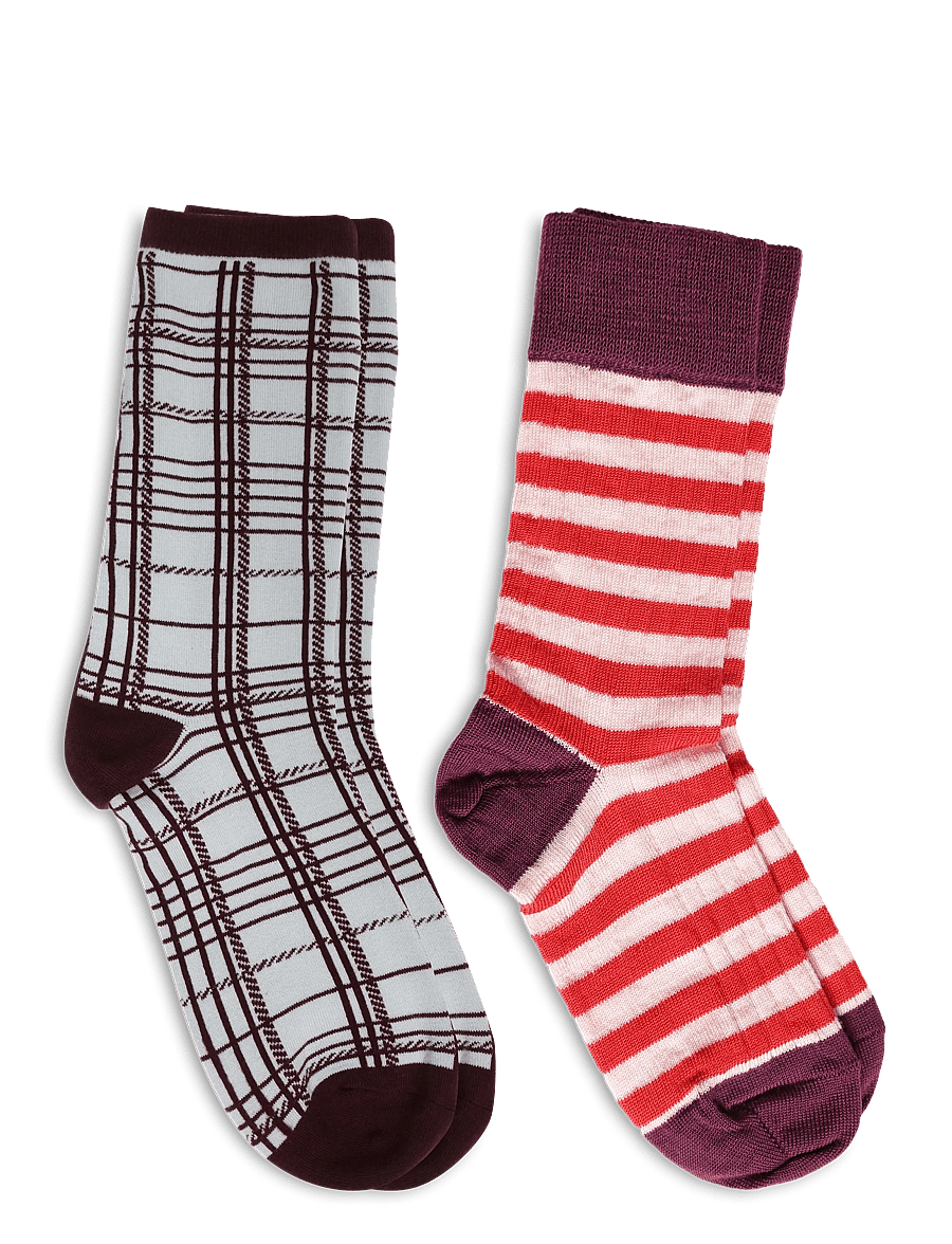 FUB - 2-Pack Classic Striped Socks - strømper - violet,classic red - 1