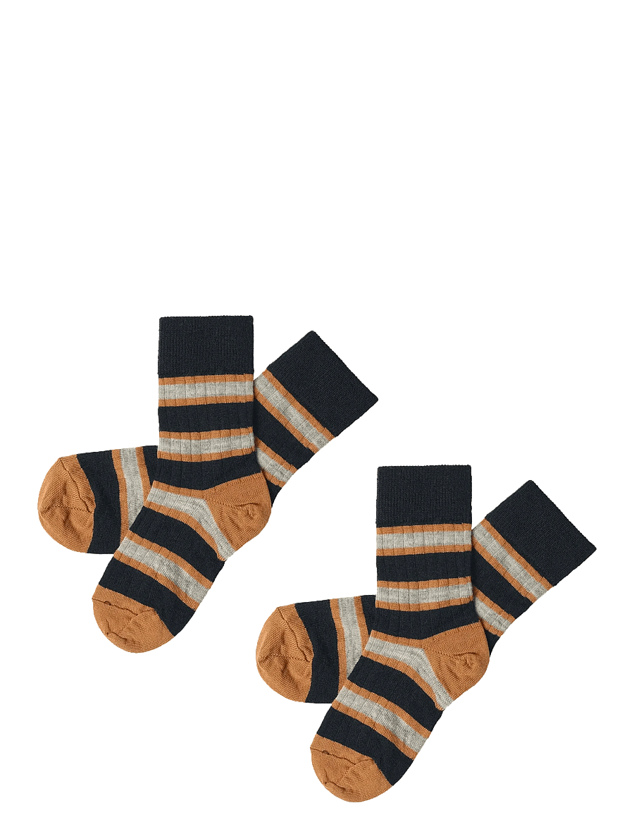 FUB - 2-Pack Two-tone Stripe Socks - sokid - dark navy - 0