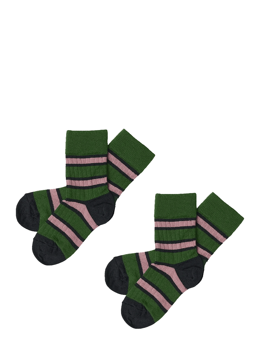 FUB - 2-Pack Two-tone Stripe Socks - sokid - forest - 0