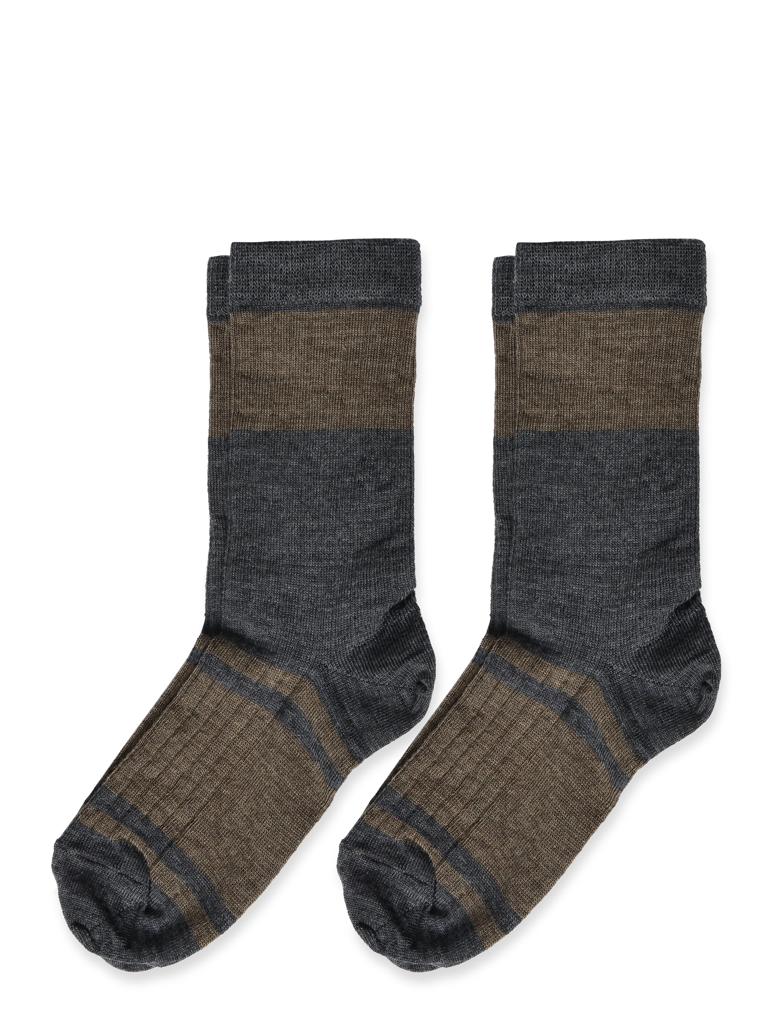 FUB 2-Pack Colour Block Striped Socks - Winterkollektion - HAZEL MELANGE / brown