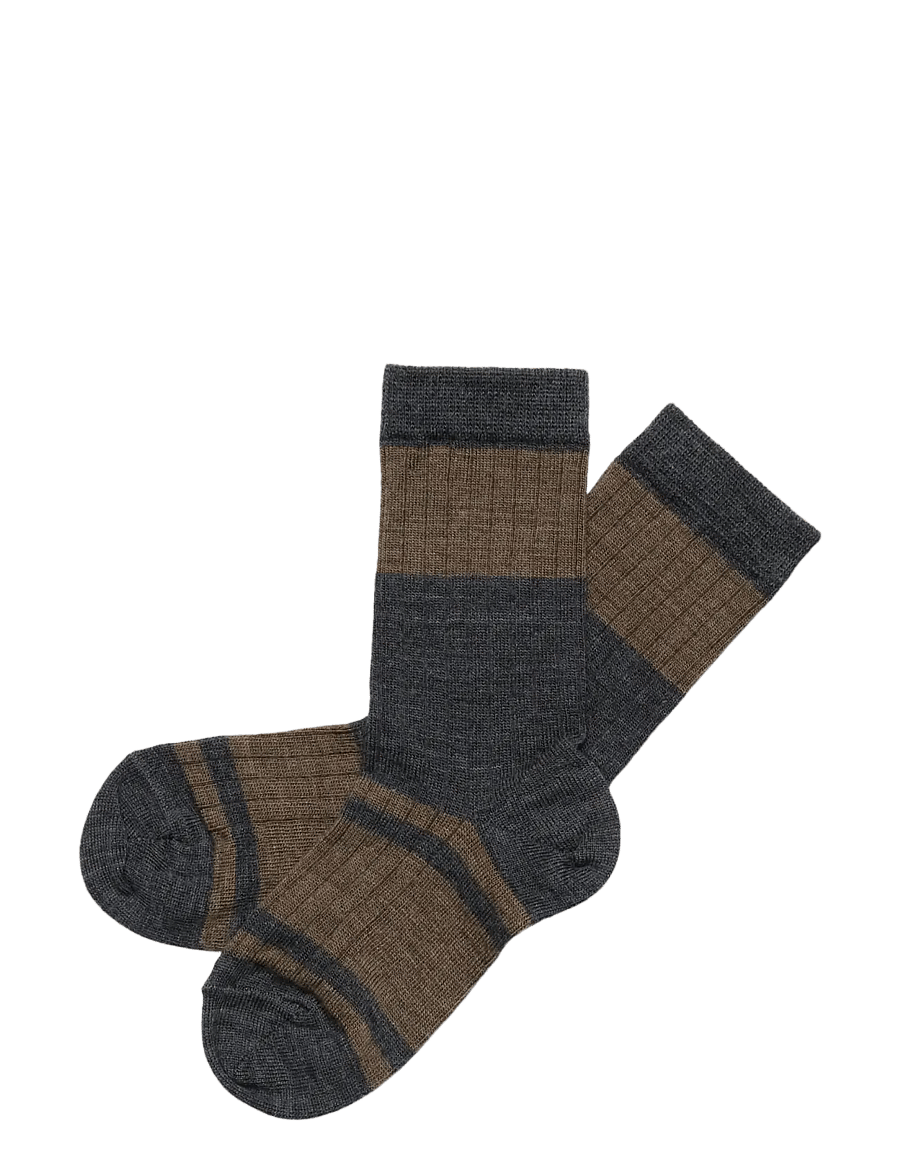 FUB - 2-Pack Colour Block Striped Socks - sokid - hazel melange - 0
