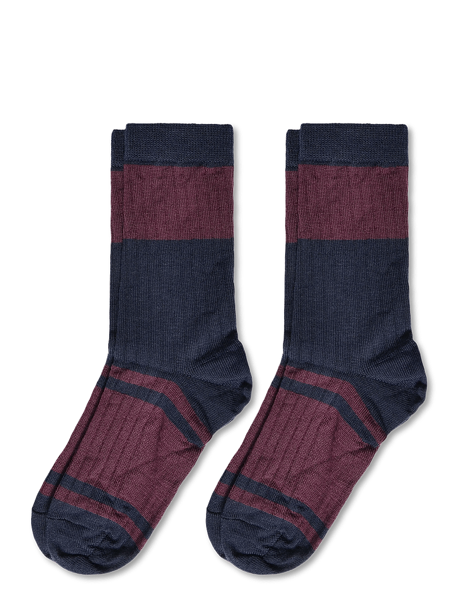 FUB - 2-Pack Colour Block Striped Socks - strømper - violet - 0