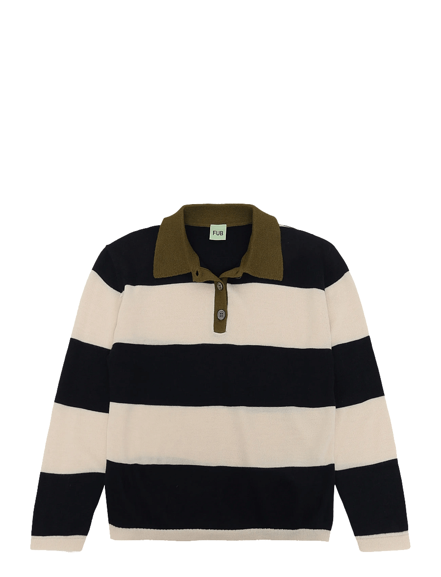 FUB - Striped Polo - långärmade pikéer - ecru/dark navy - 0