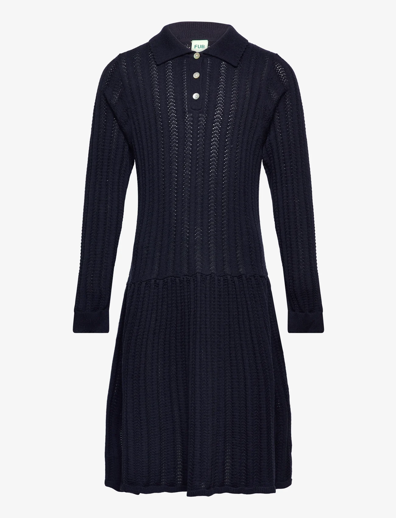 FUB - Pointelle Dress - long-sleeved casual dresses - dark navy - 0
