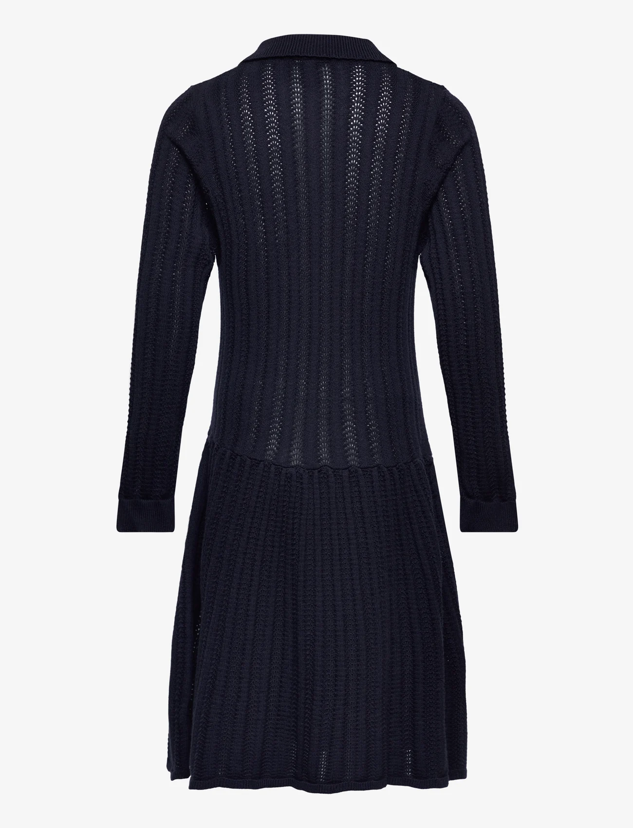 FUB - Pointelle Dress - long-sleeved casual dresses - dark navy - 1