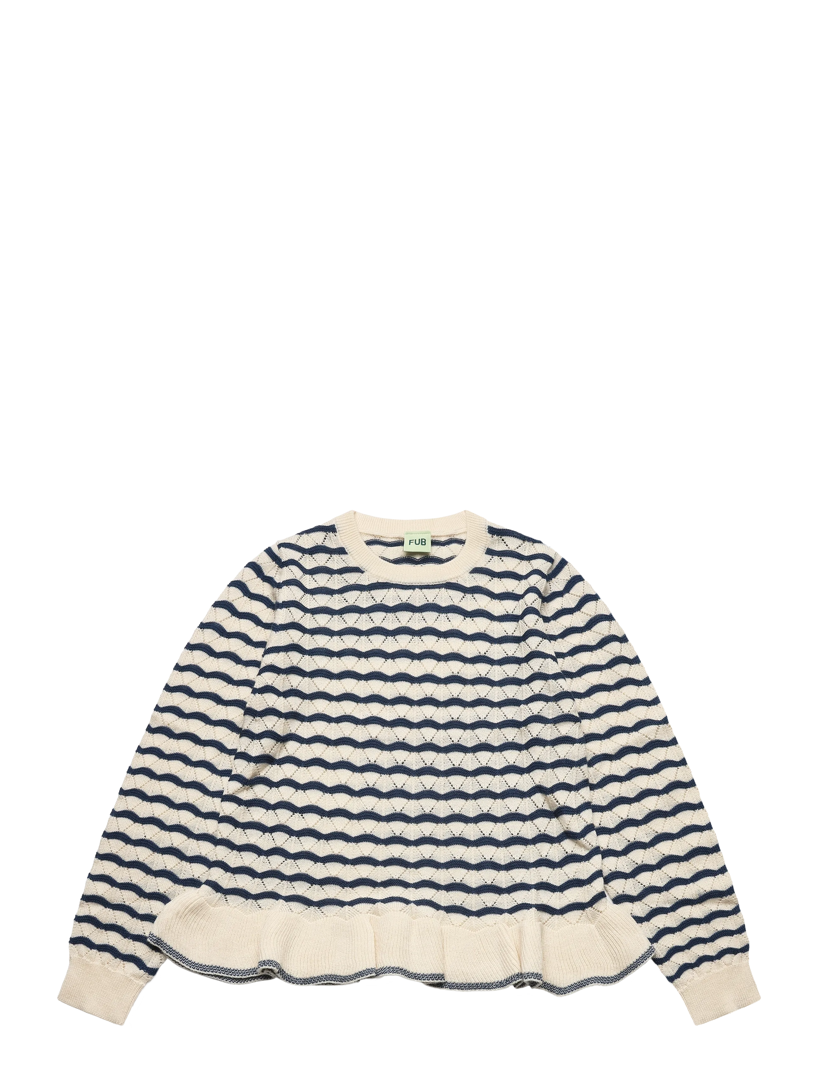 FUB Pointelle Tee - Trøjer - ECRU/DEEP INDIGO / cream