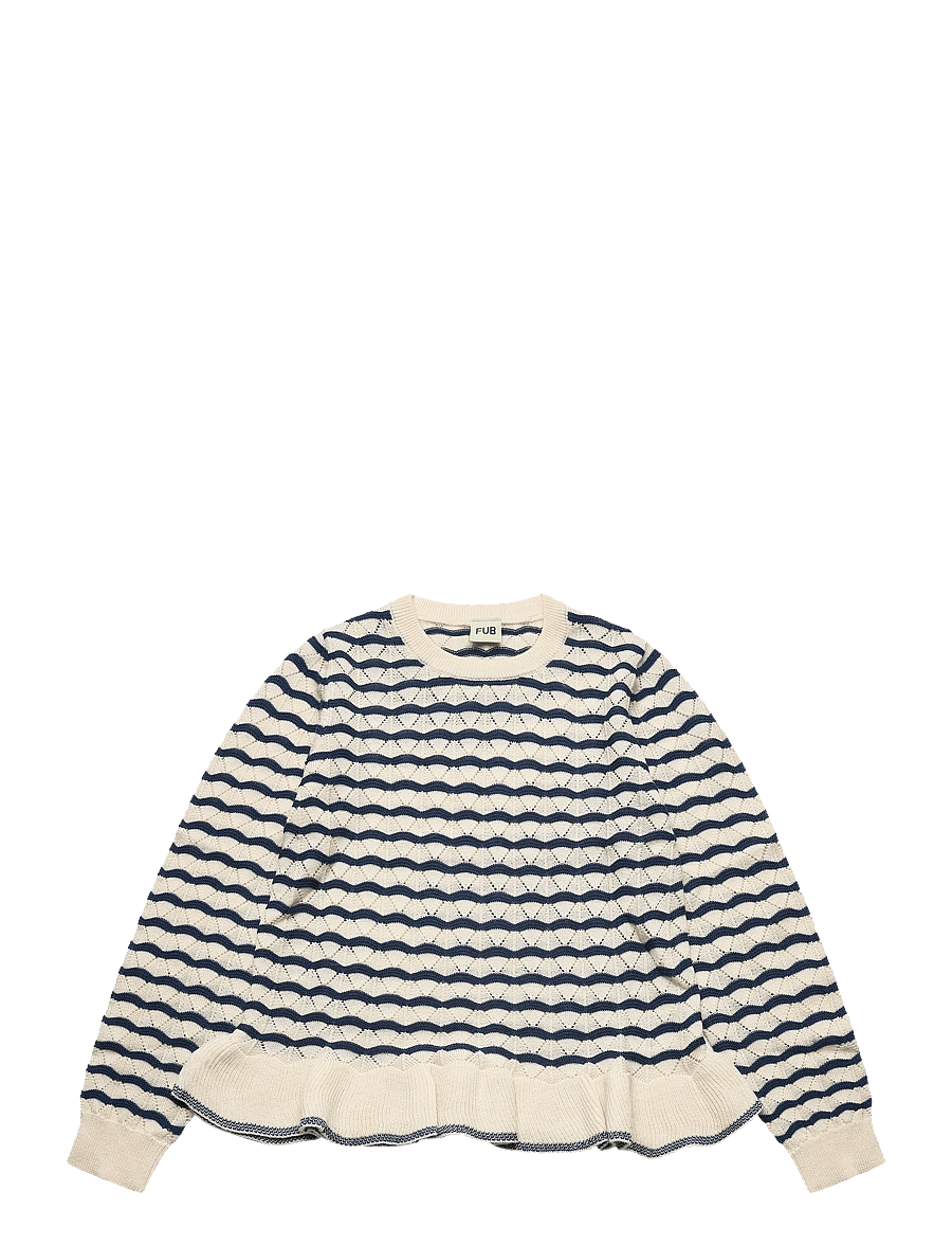 FUB - Pointelle Tee - trøjer - ecru/deep indigo - 0