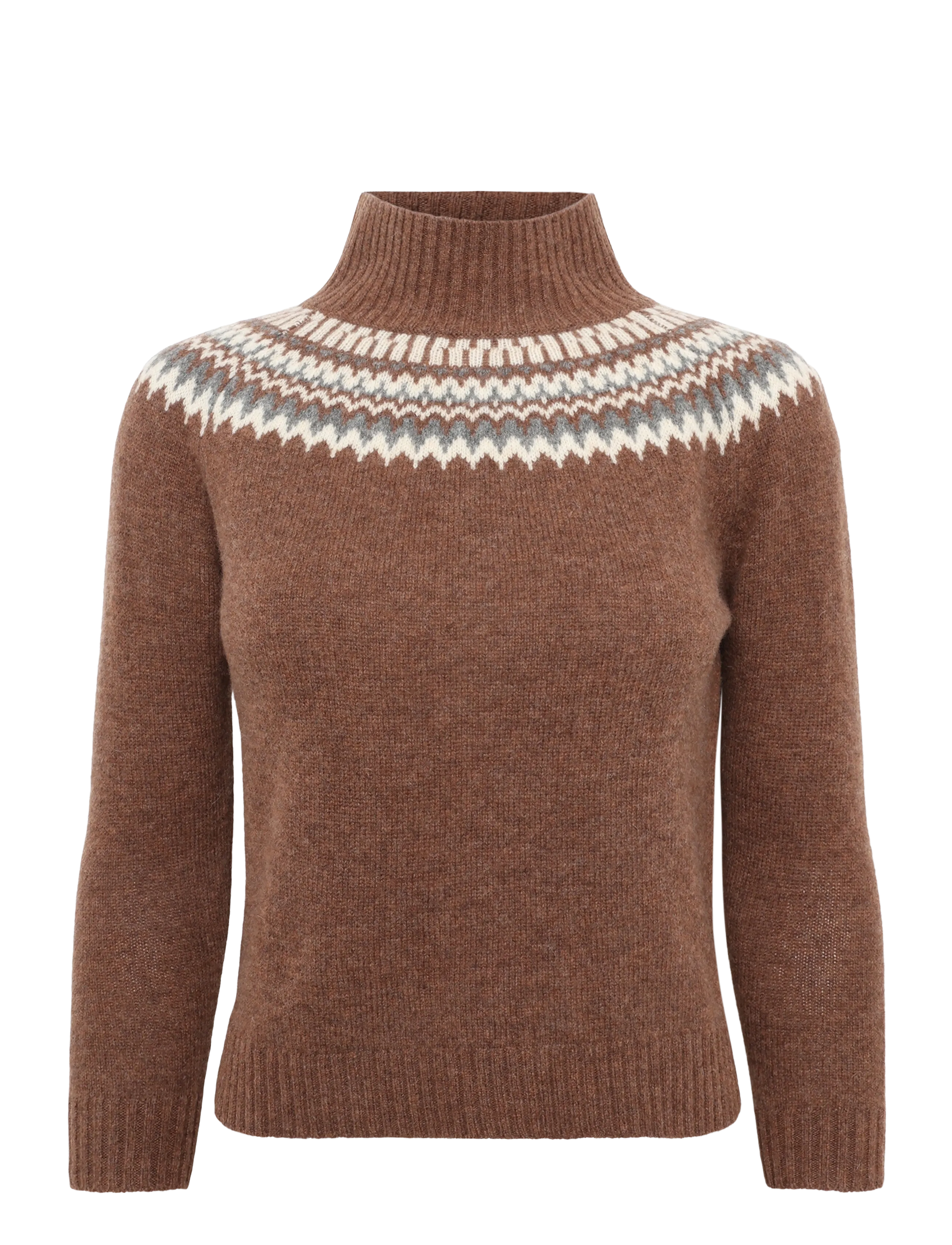 FUB Lambswool Fair Isle Sweater - Trøjer - HAZEL MELANGE / brown