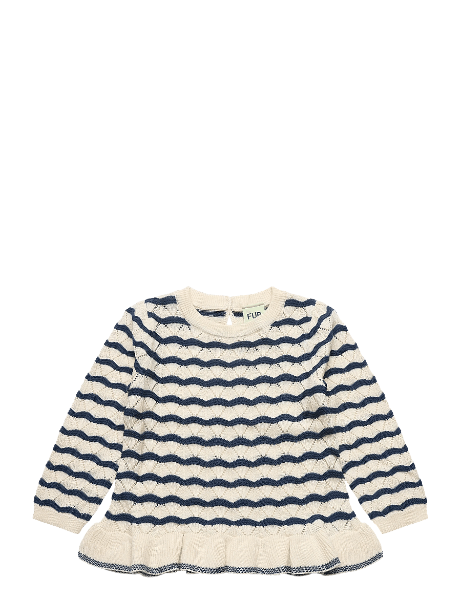 FUB - Baby Pointelle Tee - stickade tröjor - ecru/deep indigo - 0