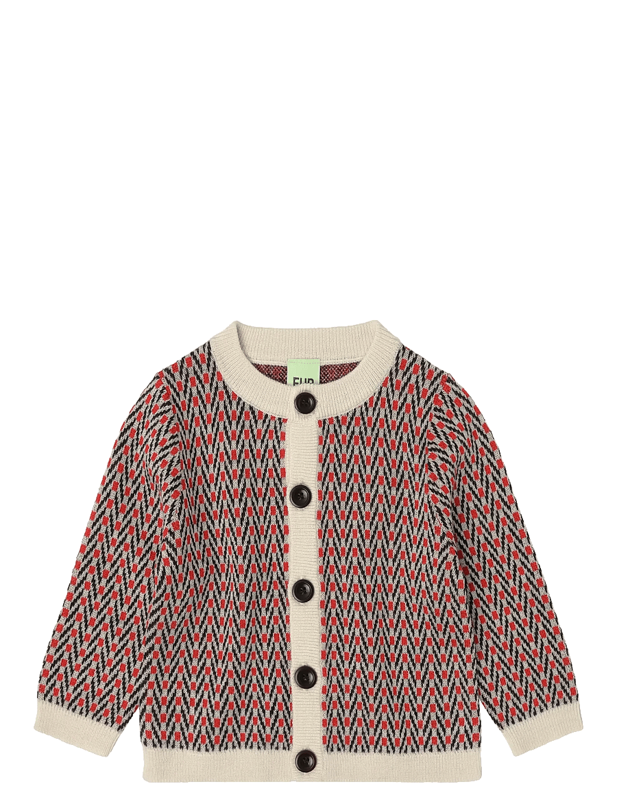 FUB - Baby Herringbone Cardigan - gilets - ecru - 0