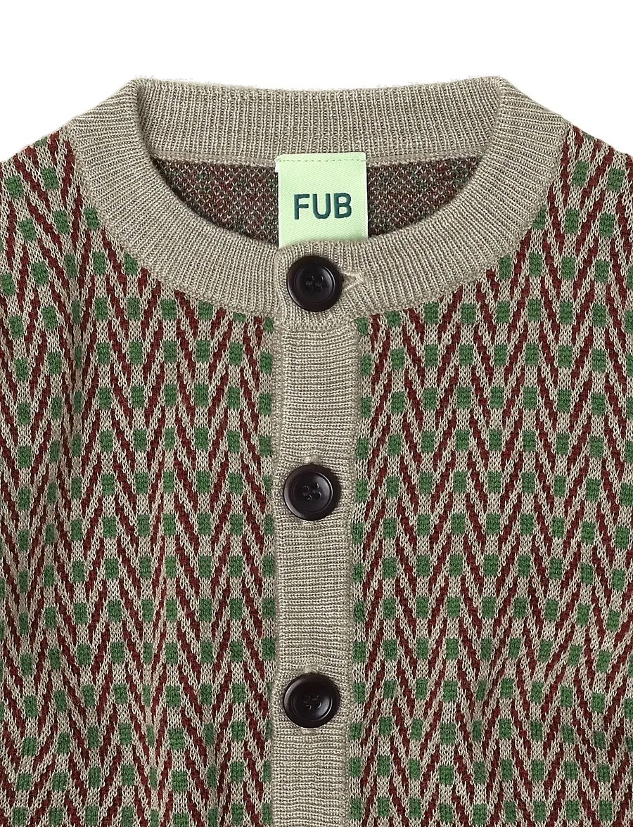 FUB - Baby Herringbone Cardigan - cardigans - oat melange - 1