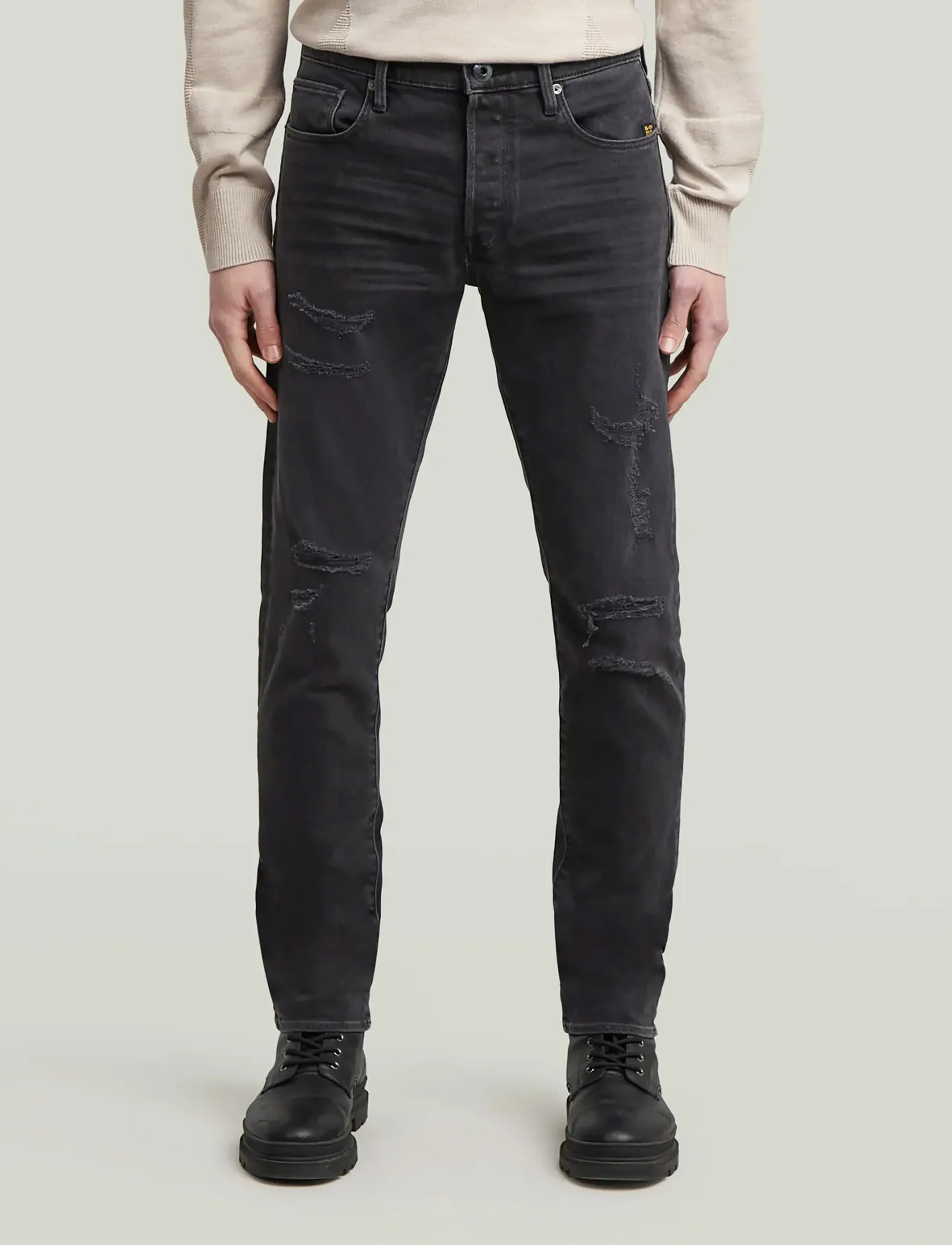 G-Star 3301 Slim - Jeans - WORN IN RIPPED GREY SACRAMENTO / black