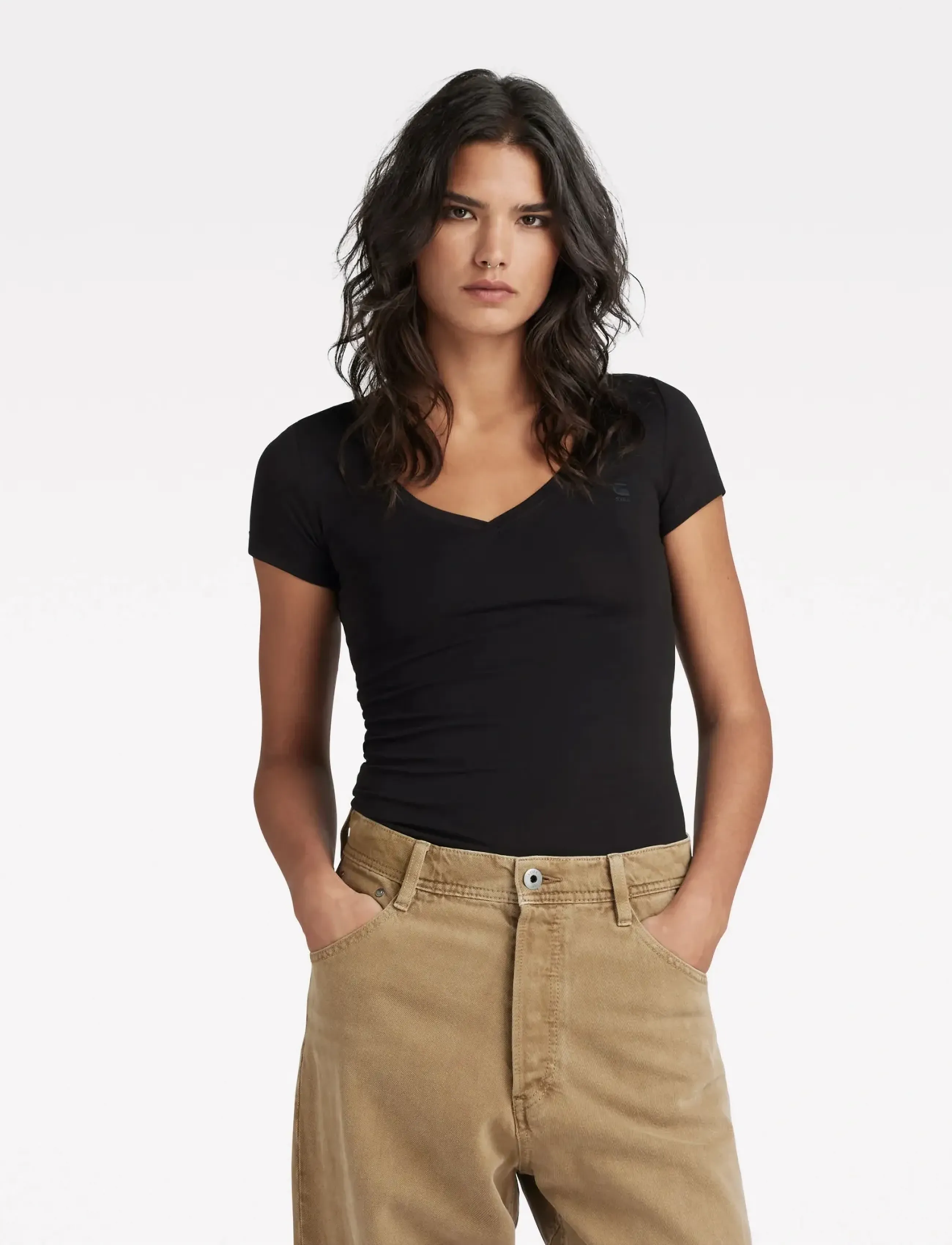 G-Star Base v t wmn cap sl - T-särgid - BLACK / black