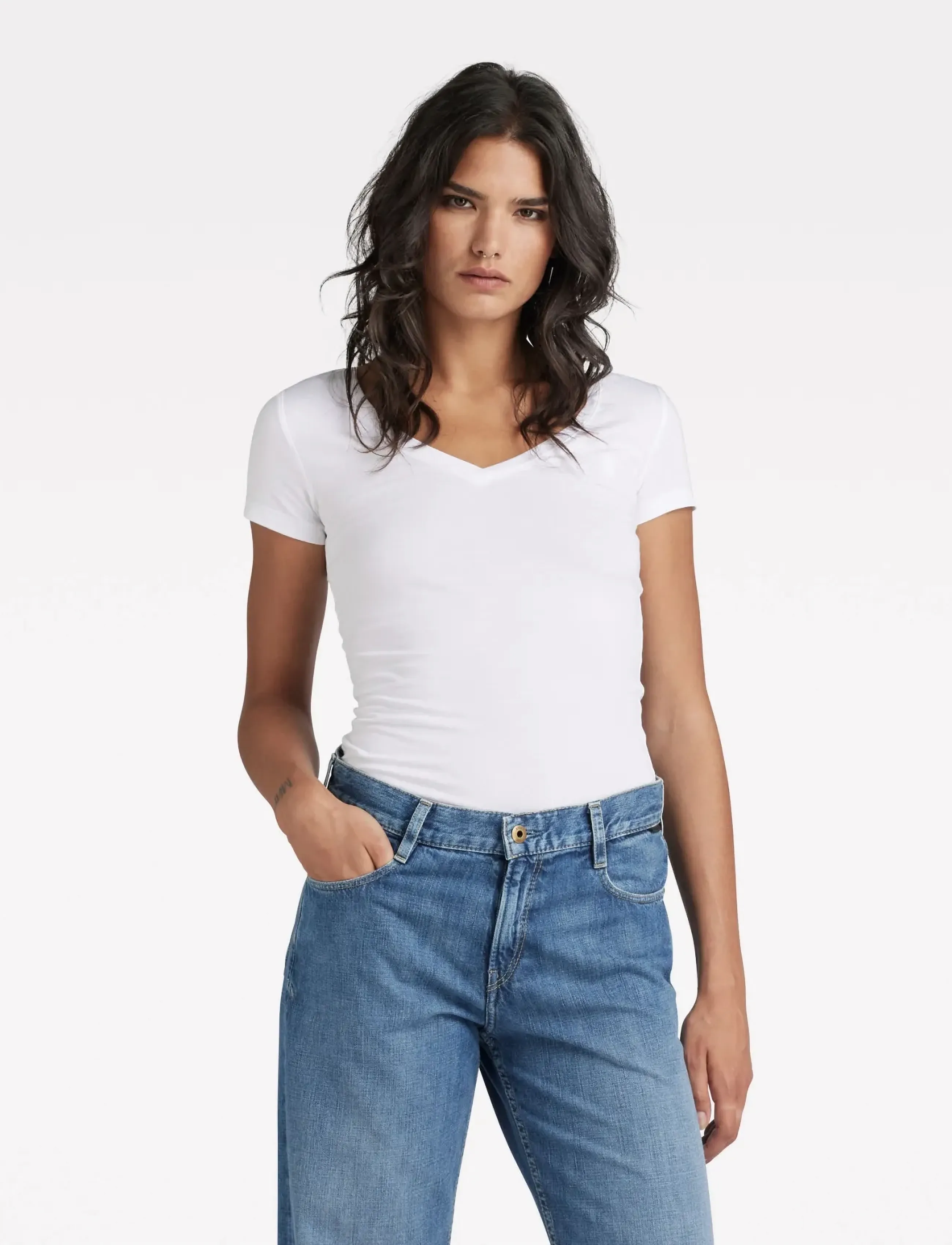G-Star Base V T Wmn Cap Sl, Kvinder, V-hals Cap Sleeve T-shirt, Hvid, Str: XS