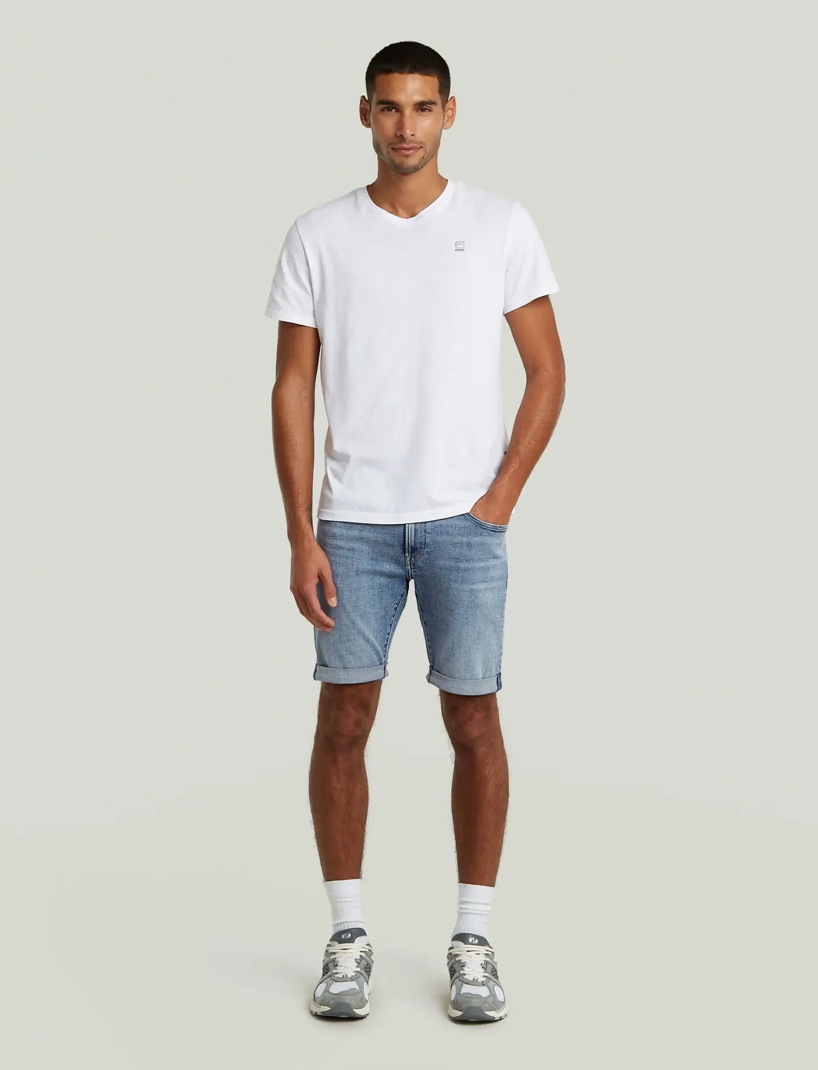 G-Star - 3301 Slim Short - jorts - faded sea point blue - 3