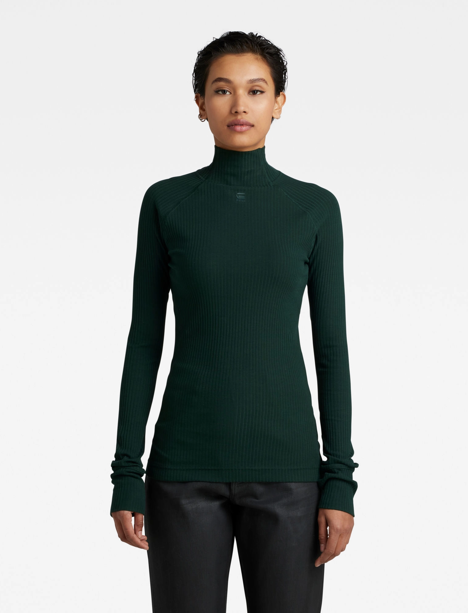 G-Star RAW - Rib mock slim stripe l\s wmn - laub - 2