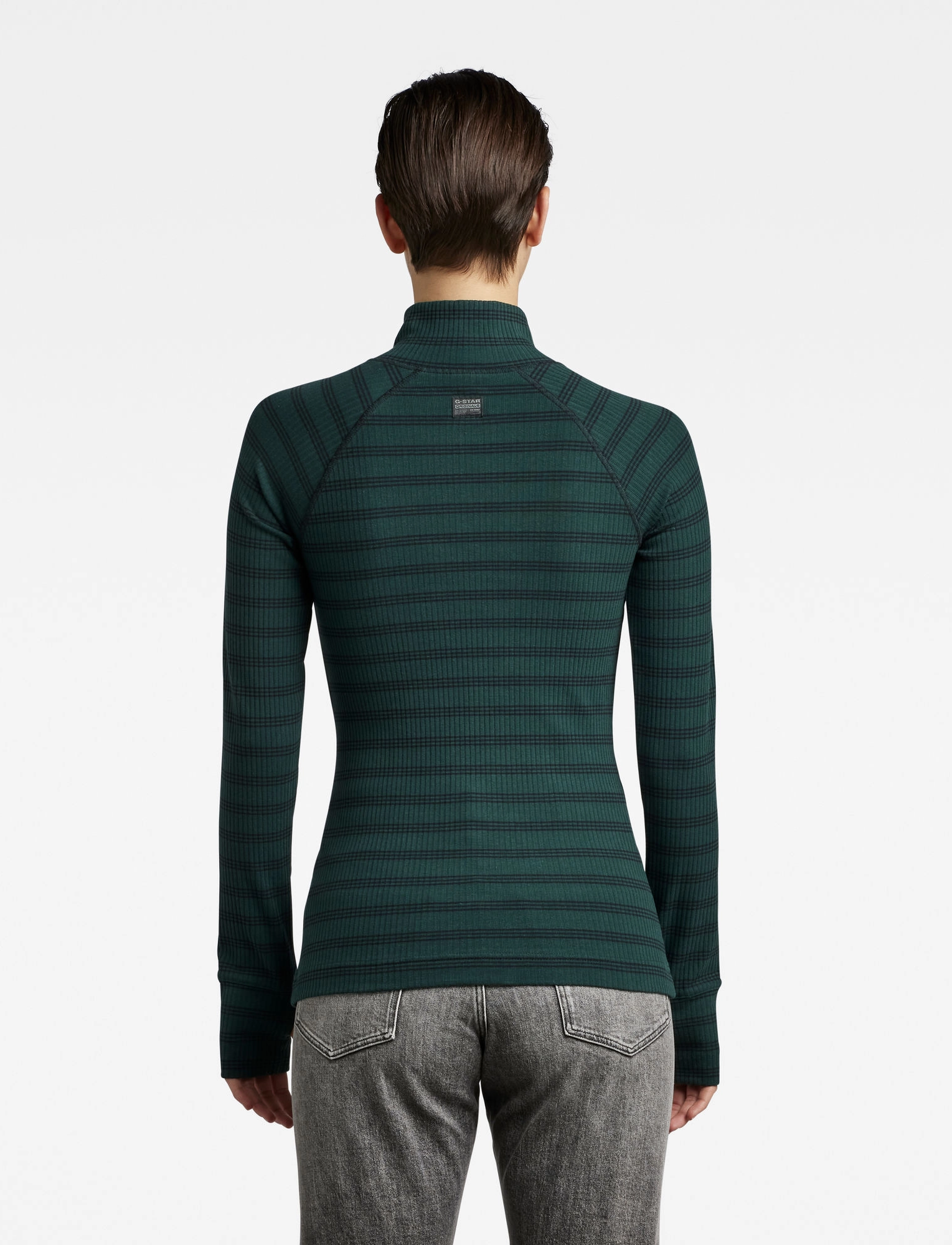 G-Star RAW - Rib mock slim stripe l\s wmn - laub/caviar stripe - 3