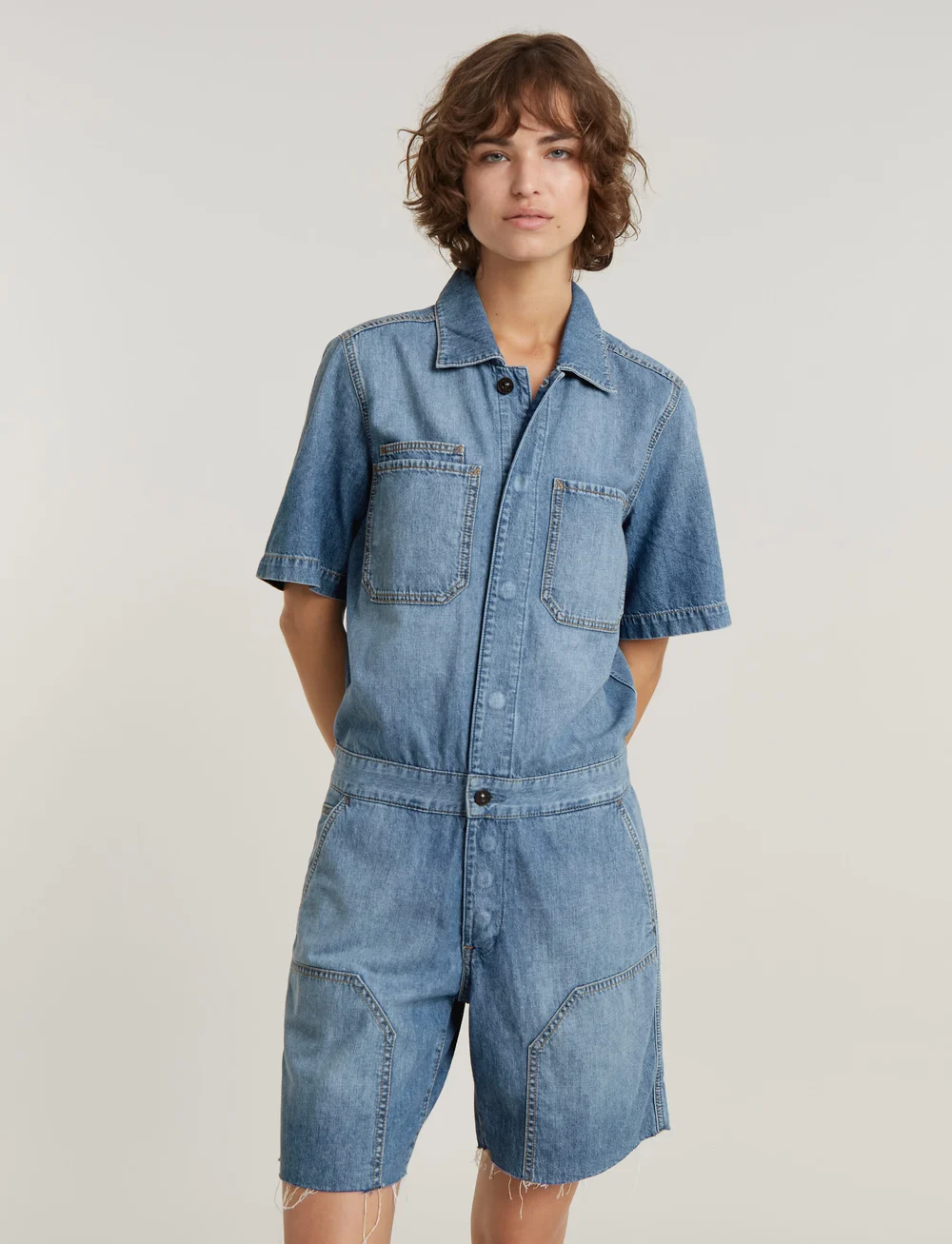 G-Star - Painter Short Overall s\s Wmn - jumpsuits - faded thames - 4