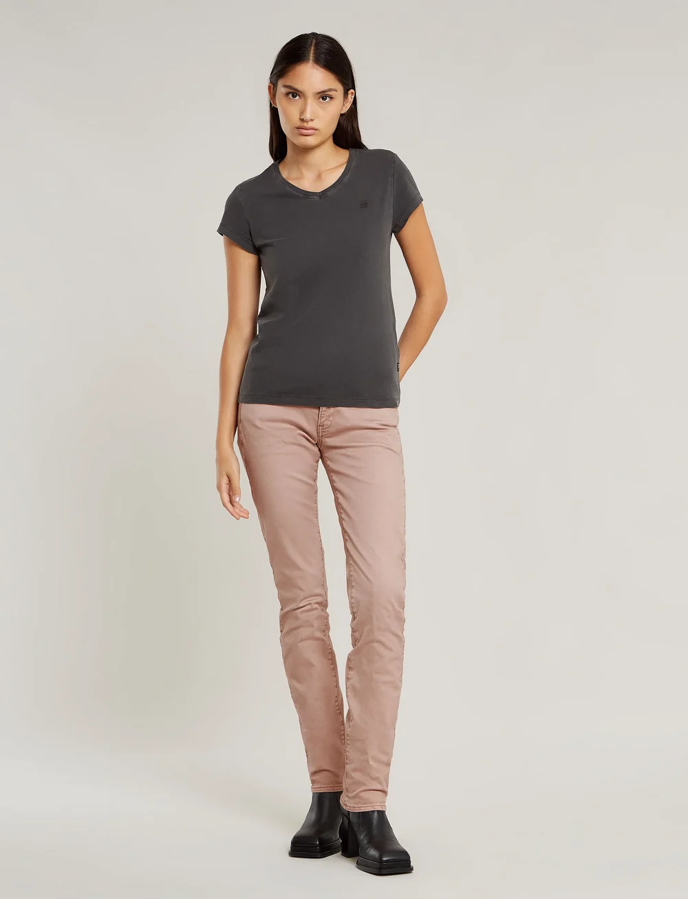 G-Star - Stripe eyben slim v t 2.0 wmn - t-shirts - dk black gd - 3