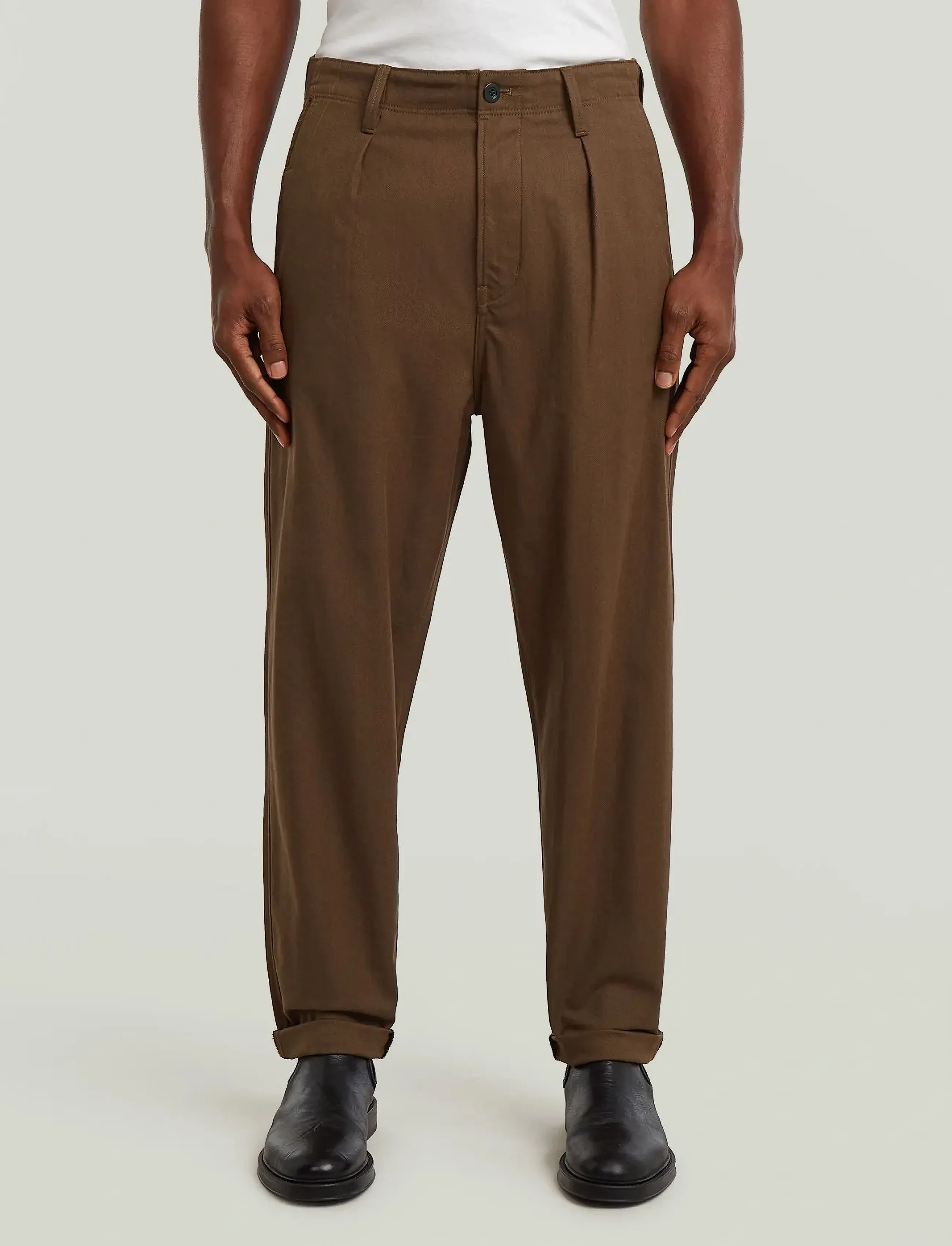 G-Star - Pleated Chino Relaxed Tapered - hørbukser - desert palm/deep brown hb - 0