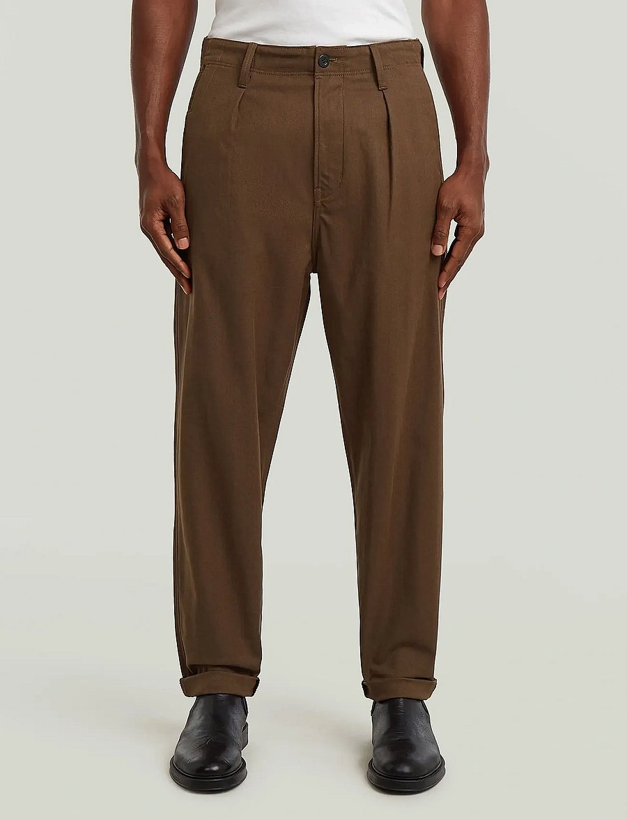 G-Star - Pleated Chino Relaxed Tapered - hørbukser - desert palm/deep brown hb - 0