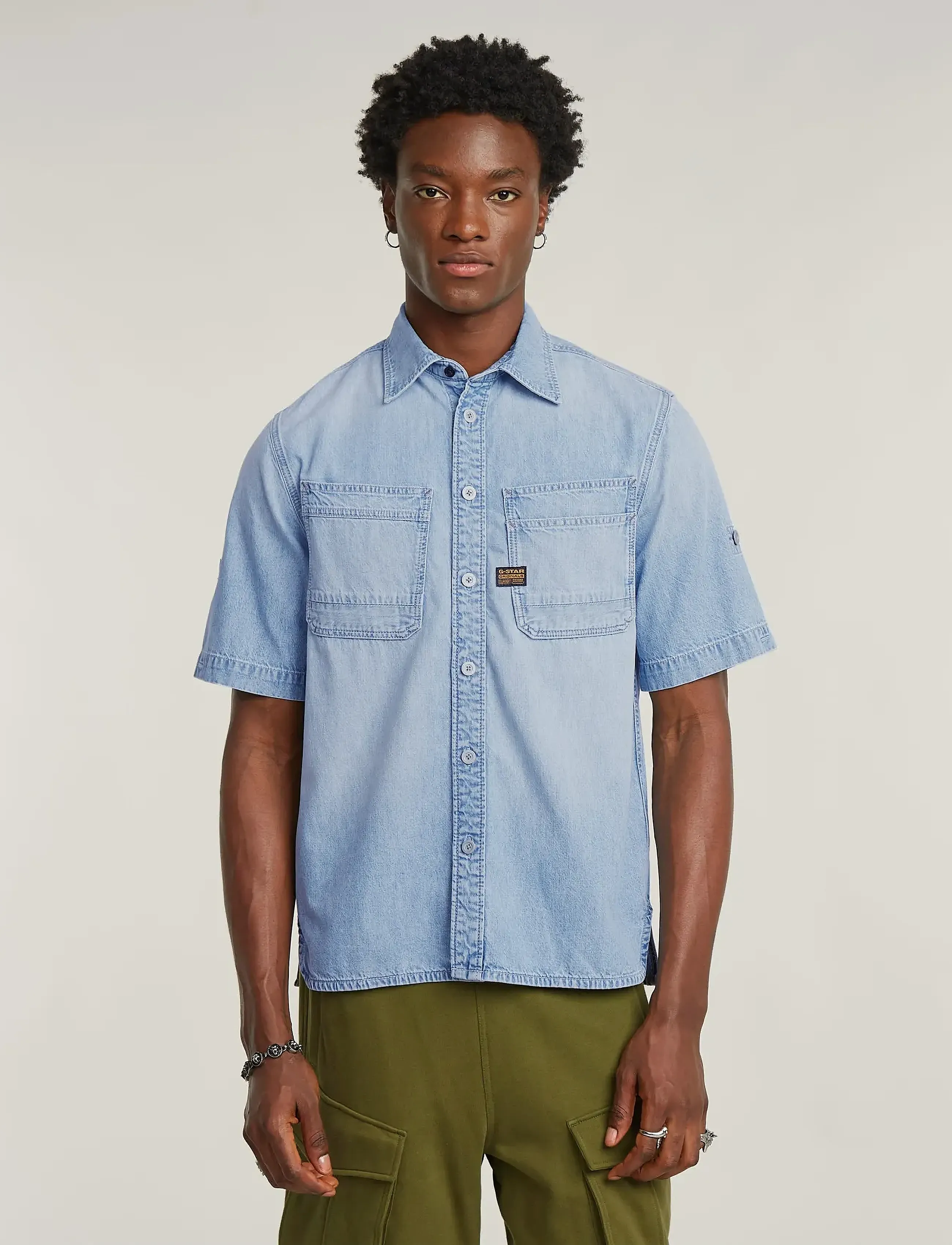 G-Star Slanted Double Pocket Regular Shirt, S, Blue, Skjorter > Kortærmede, Herre