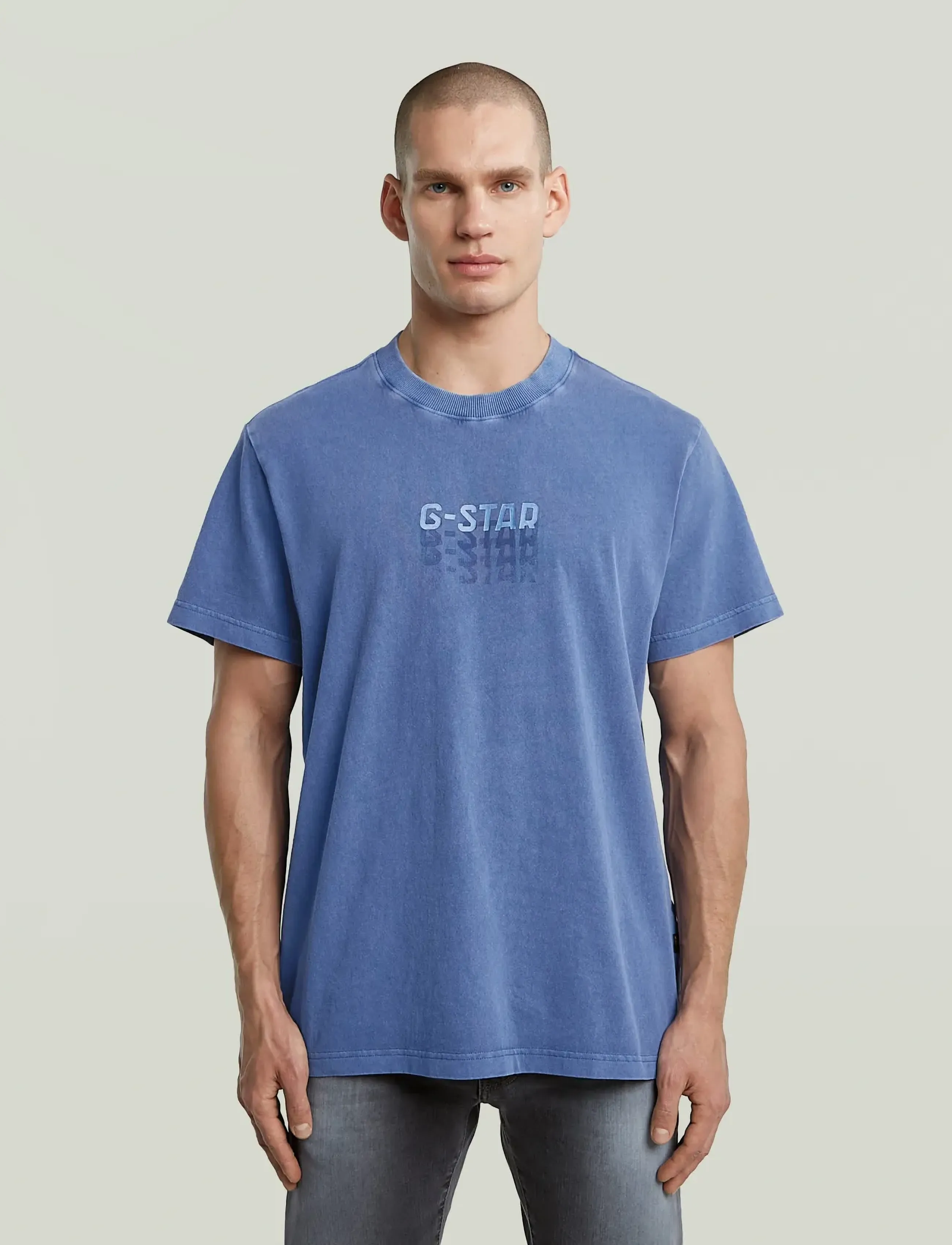 G-Star Multi Logo Overdyed Loose R T, S, T-shirts, Blau - Short-sleeved, Männerswear