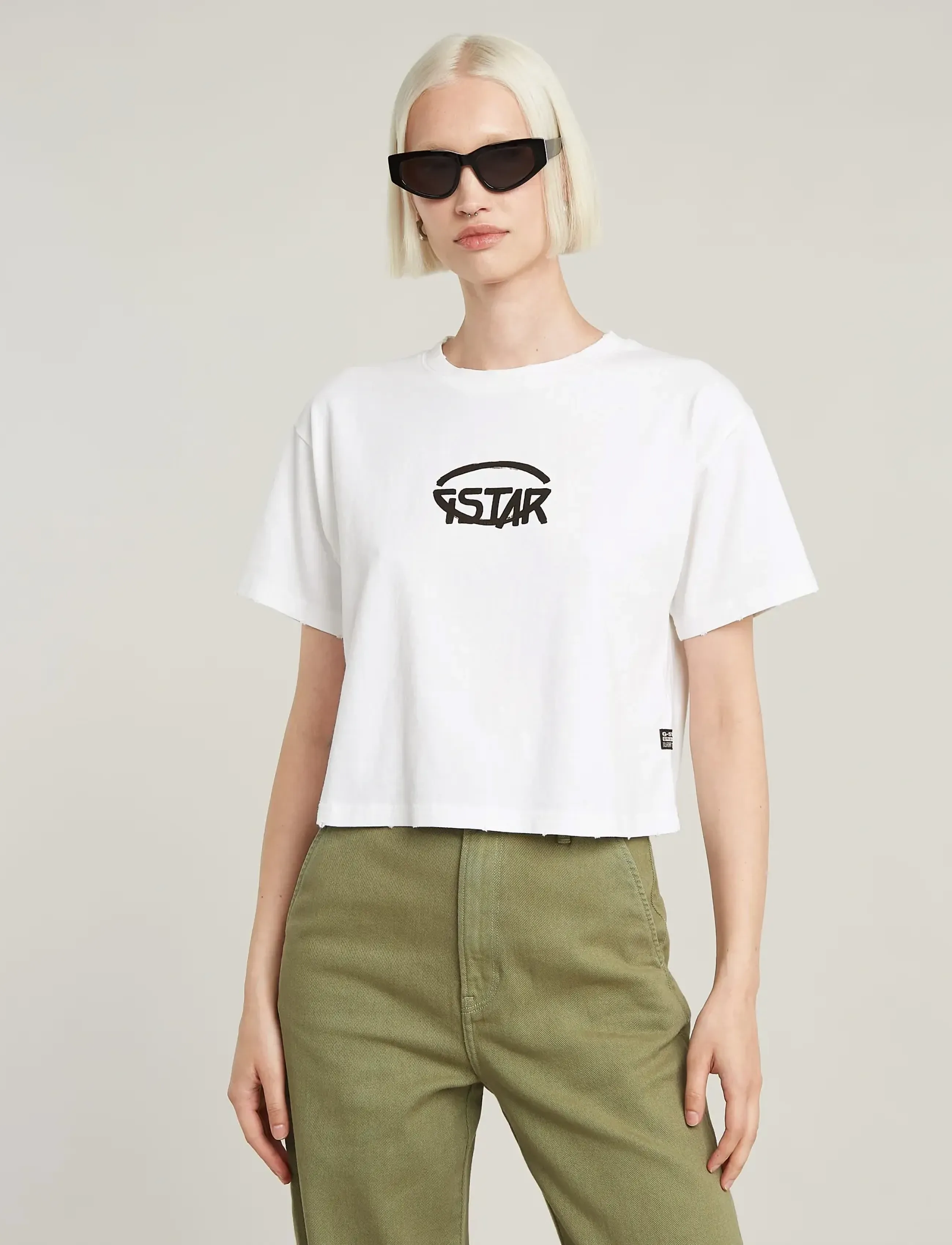 G-Star Cropped Logo Relaxed R T, S, White, Crop Overdele > Crop Overdele Med Korte Ærmer, Dame