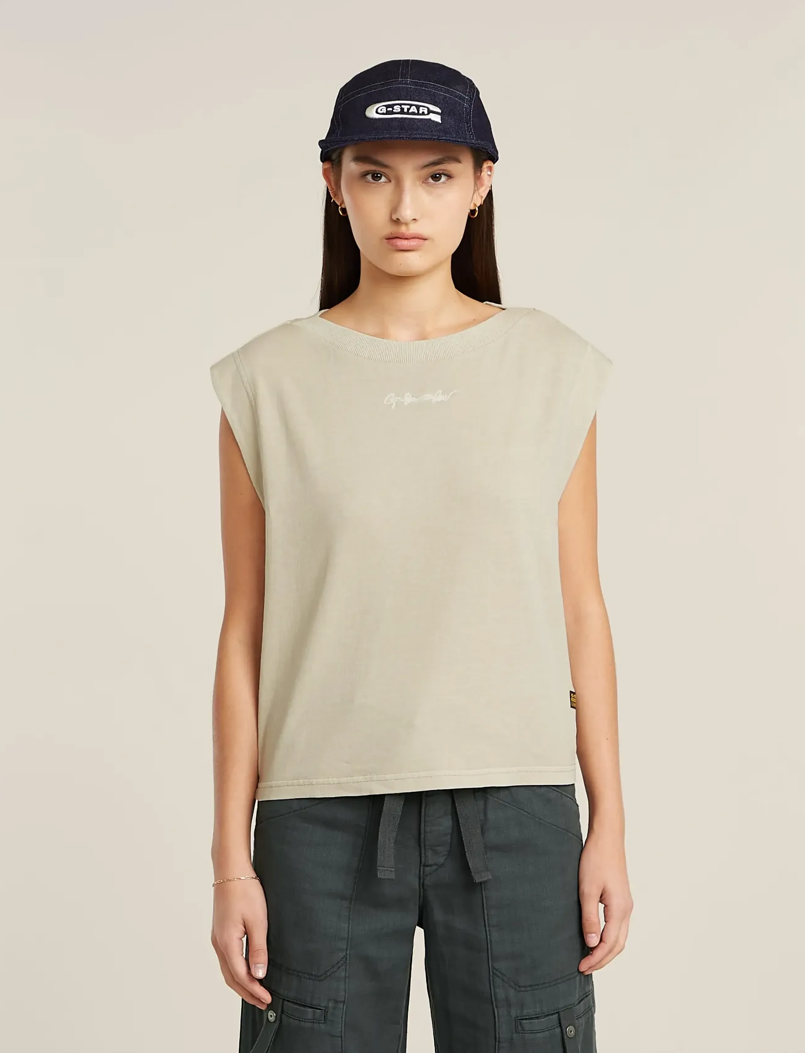 G-Star Mini G-Script Logo Overdyed S-L R T, Kvinder, Kortærmet T-Shirt, Beige, Str: M