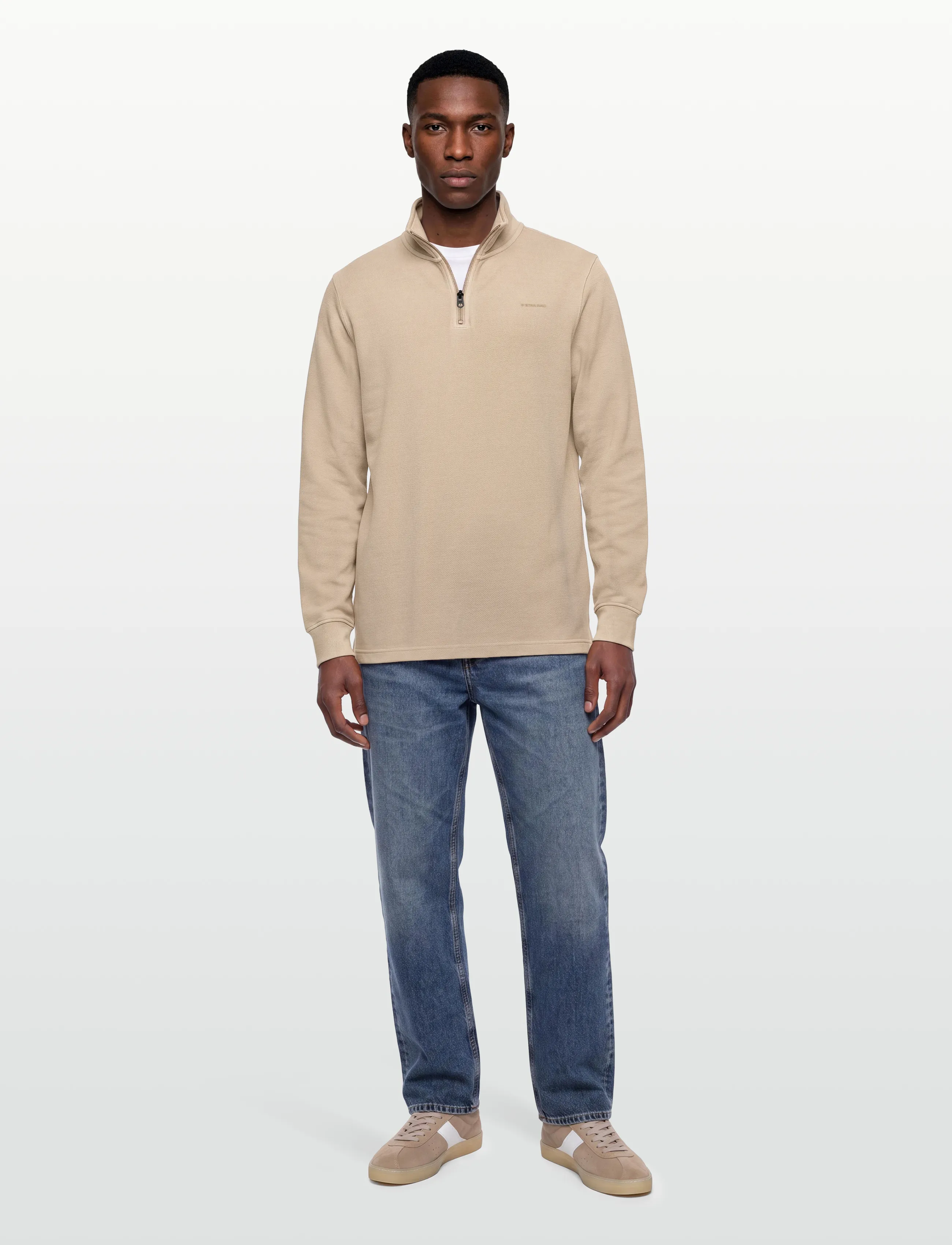 G-Star Overdyed Half Zip Tweeter, XS, Beige, Strik > Trøjer Med Halv Lynlås, Herre
