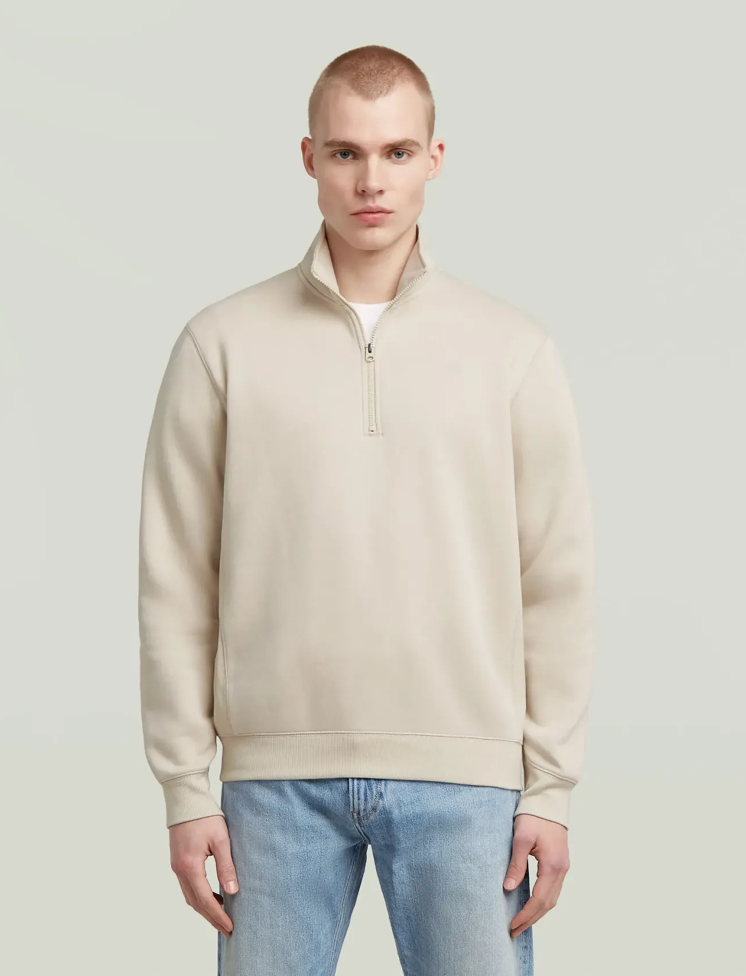 G-Star Premium Core Half Zip R Sw L\S, S, Sweatshirts & Hoodies, Creme - Sweatshirts, Männerswear
