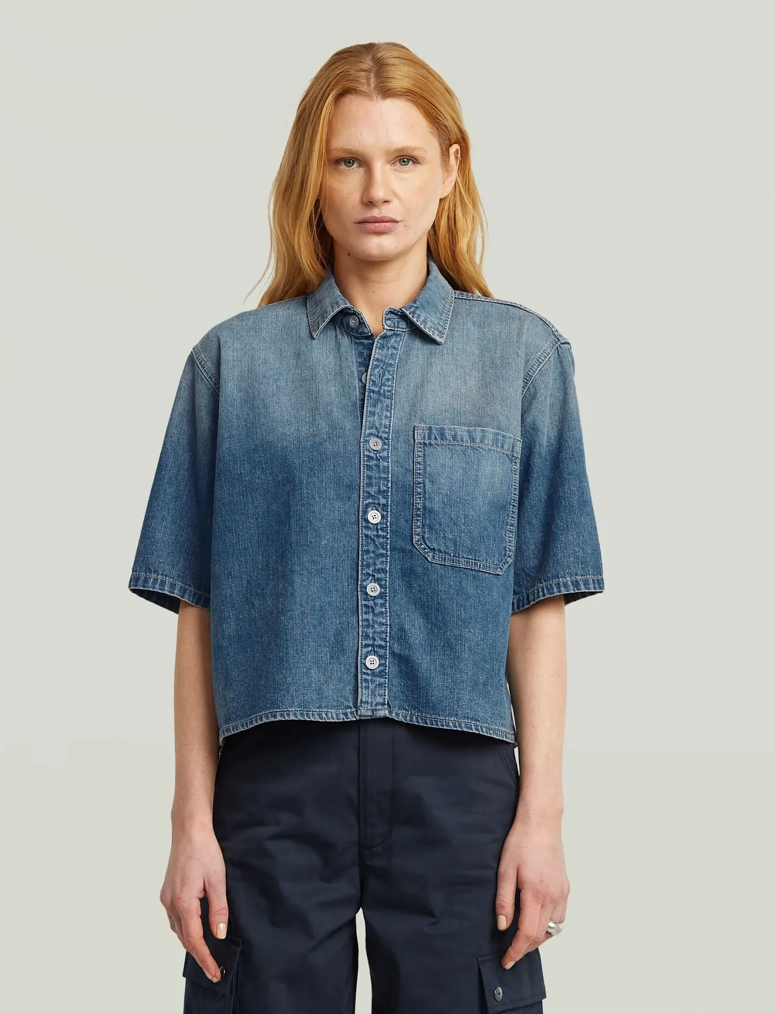 G-Star Boxy Relaxed 1-Pkt Shirt S\S Wmn, L, Shirts, Blau - Short-sleeved, Frauen
