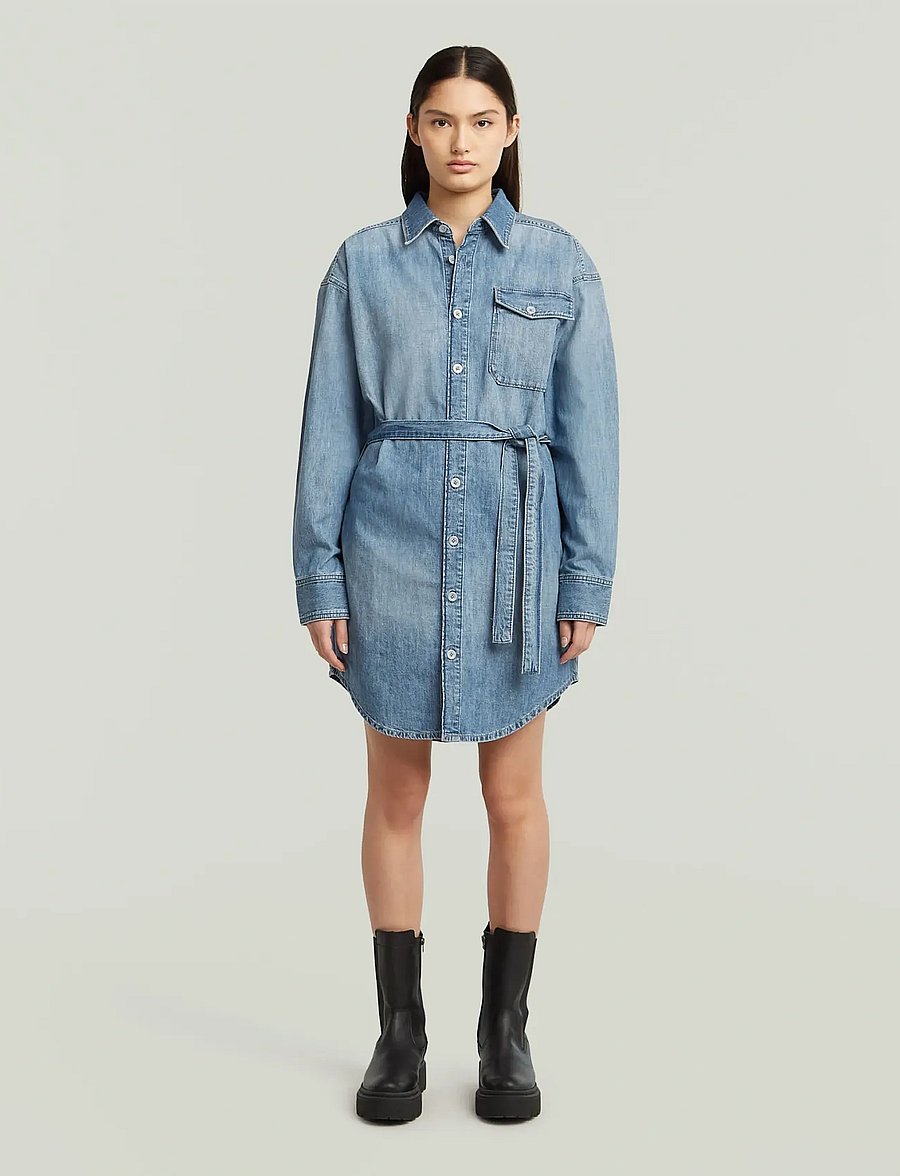 G-Star - Belted Shirt Dress l\s wmn - skjortklänningar - antique faded thames - 0