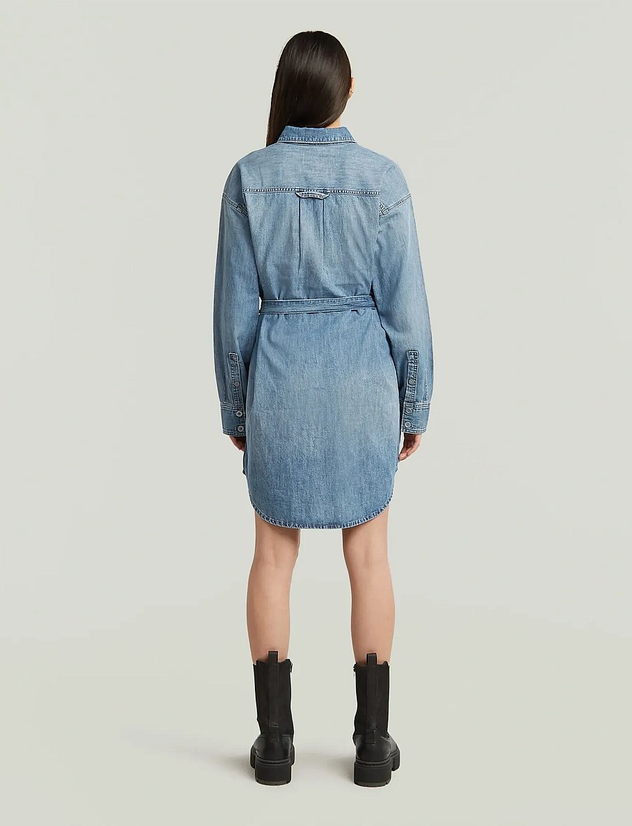 G-Star - Belted Shirt Dress l\s wmn - skjortklänningar - antique faded thames - 2